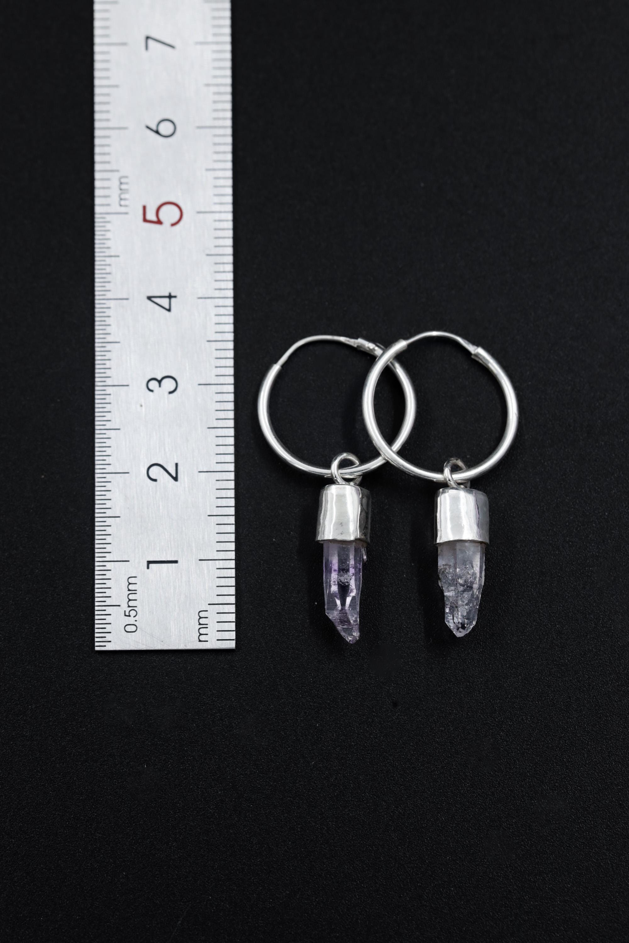Vera Cruz Amethyst Hoop Earrings, Sterling Silver, Hammered and Shiny Finish, Third Eye & Crown Chakra, Spiritual Jewelry, Unique Gift