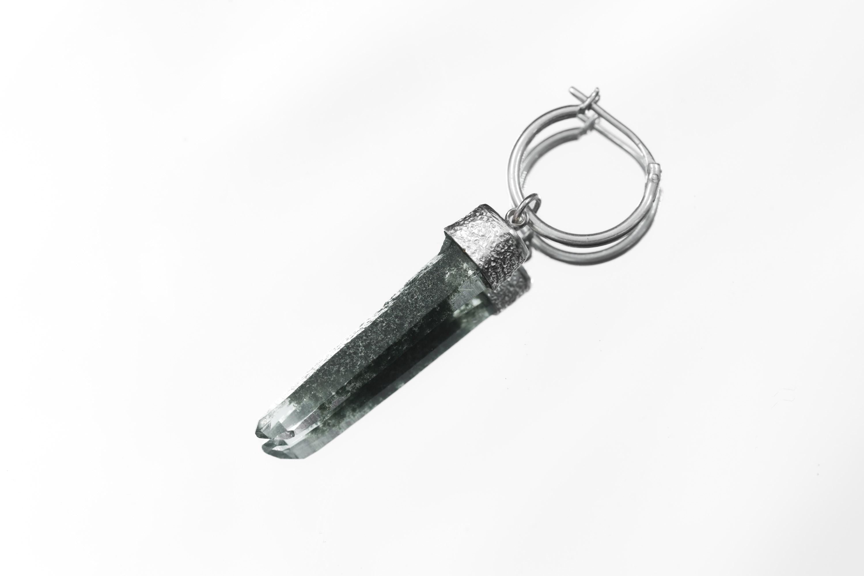 Single Hoop Earring with Himalayan Chlorite Quartz, Sterling Silver, Shiny and Texture Finished, Boho Chic, Chakra Energy Jewelry NO/02
