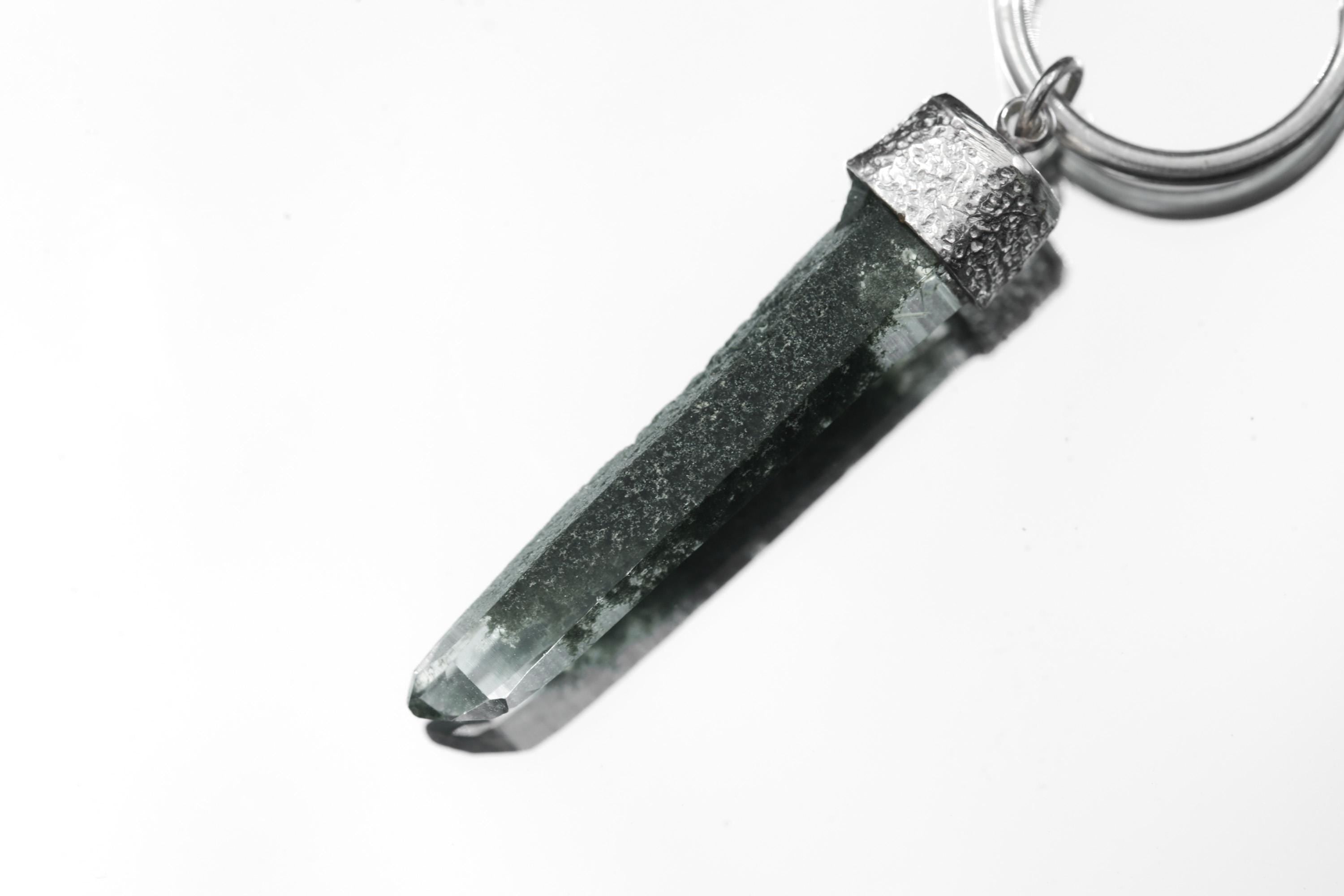 Single Hoop Earring with Himalayan Chlorite Quartz, Sterling Silver, Shiny and Texture Finished, Boho Chic, Chakra Energy Jewelry NO/02