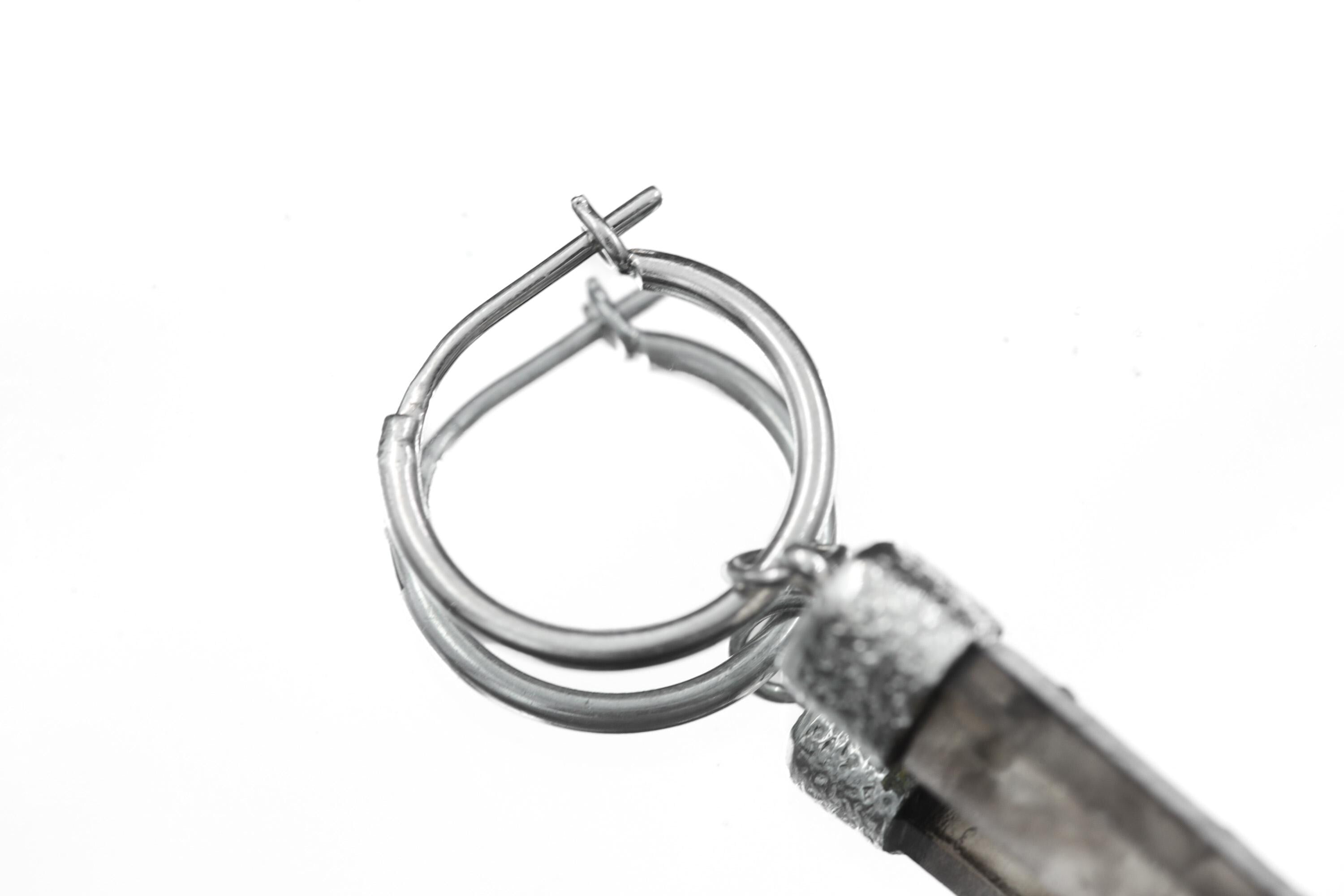 Single Australian Smoky Citrine Phantom Hoop Earring Sterling Silver Textured & Shiny Finish Root and Solar Plexus Chakra, Unique Gift NO/02