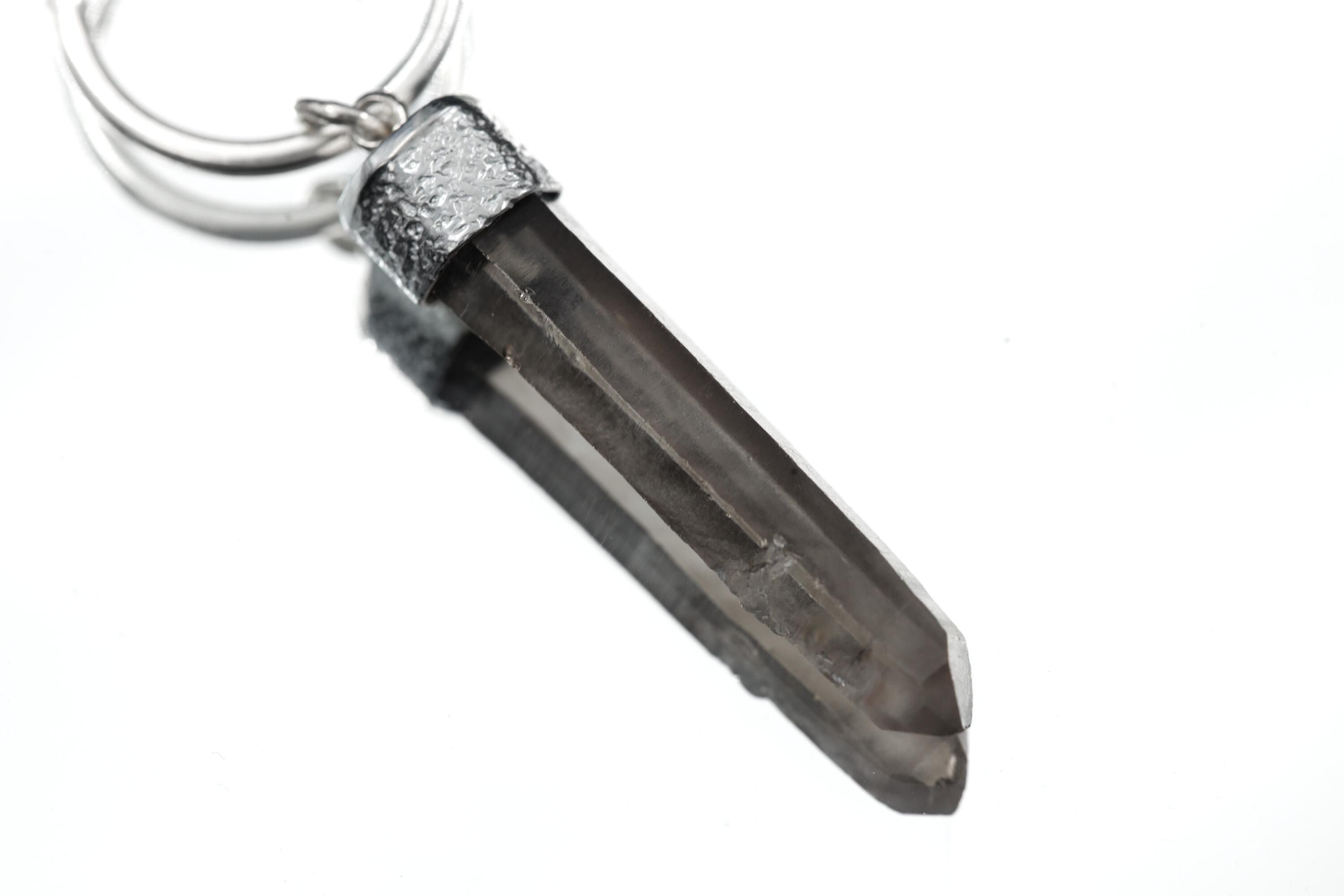 Single Australian Smoky Citrine Phantom Hoop Earring Sterling Silver Textured & Shiny Finish Root and Solar Plexus Chakra, Unique Gift NO/03