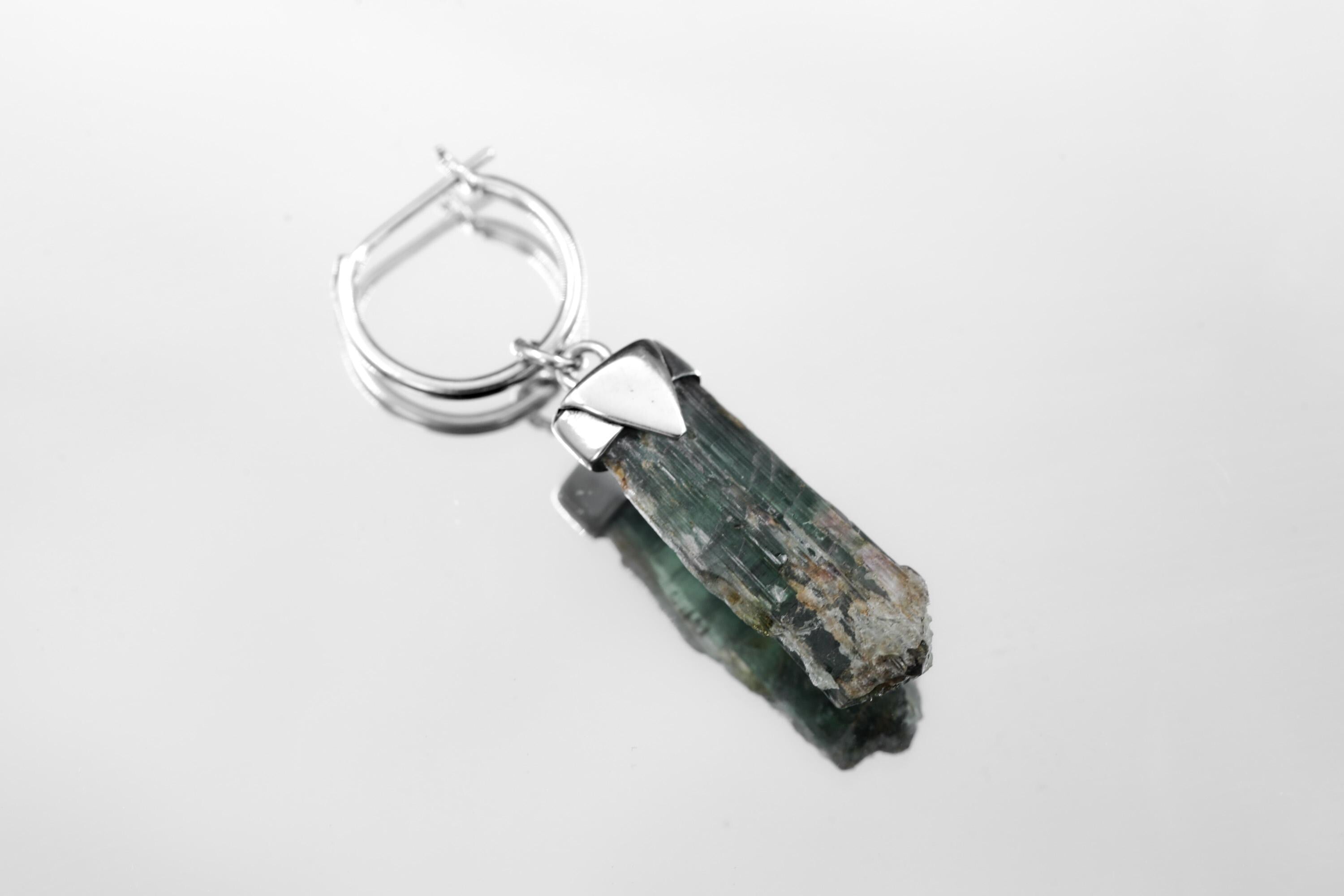 Single Green Tourmaline Hoop Earring, Sterling Silver, Polished & Shiny Finish, Heart Chakra, Healing Crystal Jewelry, Unique Gift