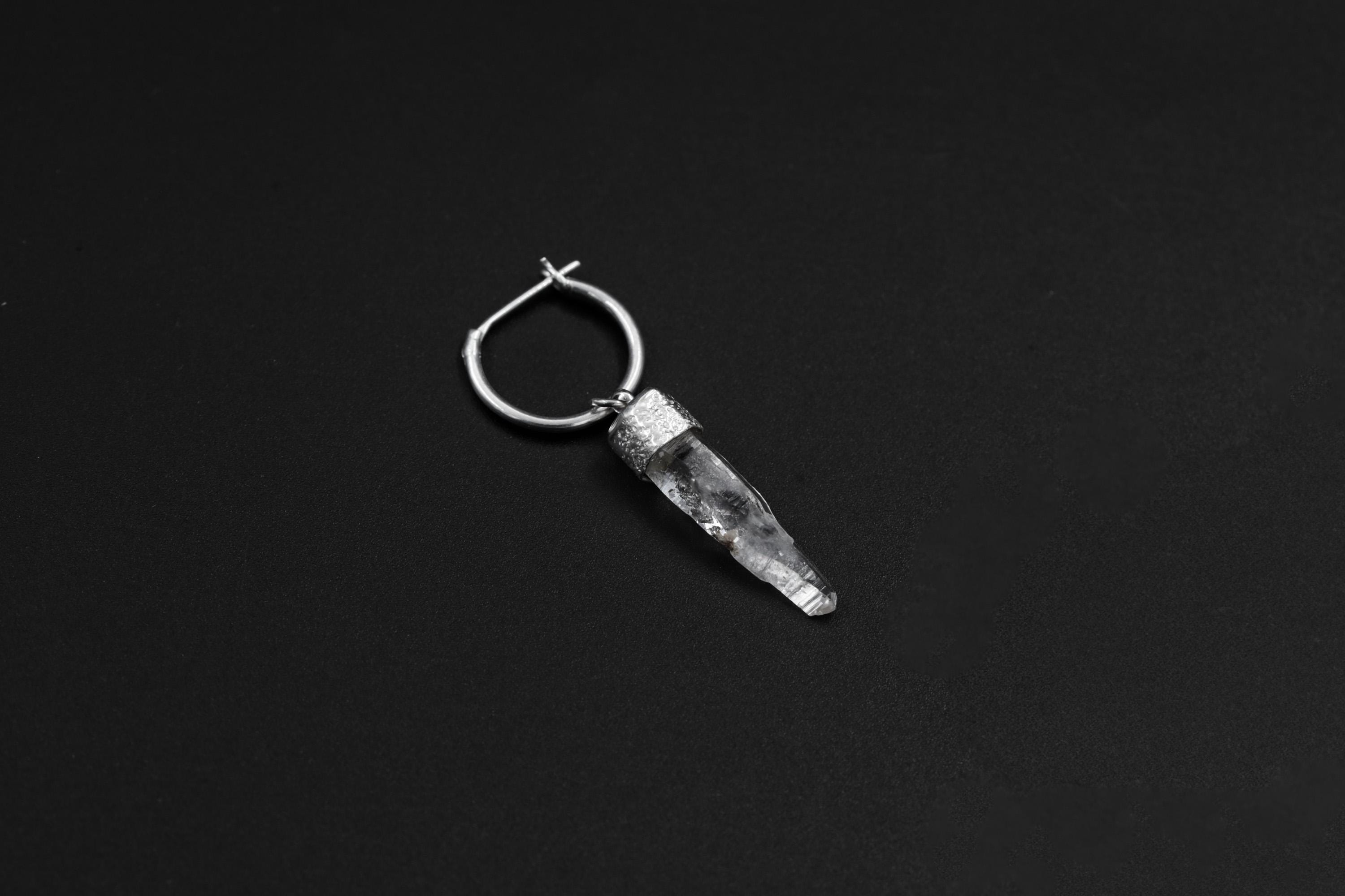 Single Clear Quartz Hoop Earring, Sterling Silver, Sand Textured & Shiny Finish, Crown Chakra, Healing Crystal Jewelry, Unique Gift NO/02