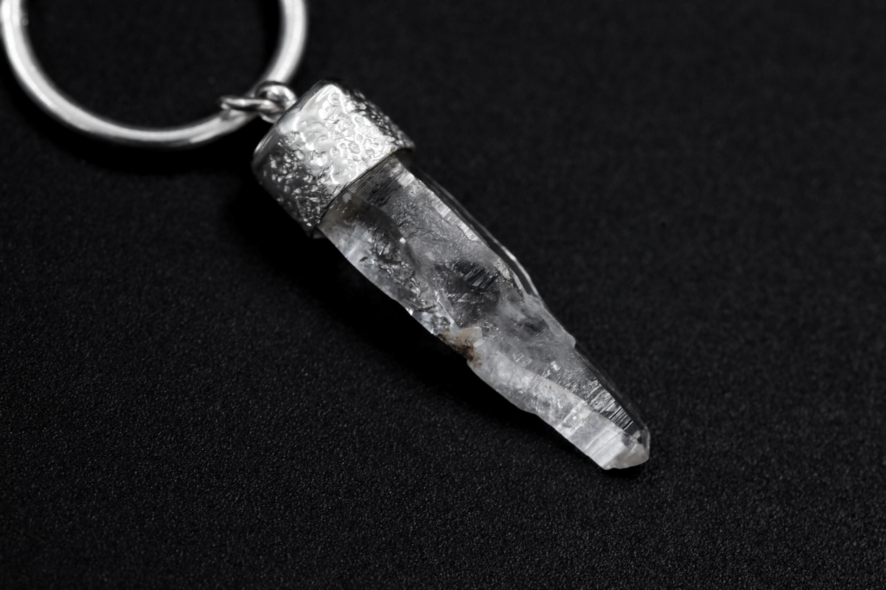 Single Clear Quartz Hoop Earring, Sterling Silver, Sand Textured & Shiny Finish, Crown Chakra, Healing Crystal Jewelry, Unique Gift NO/02