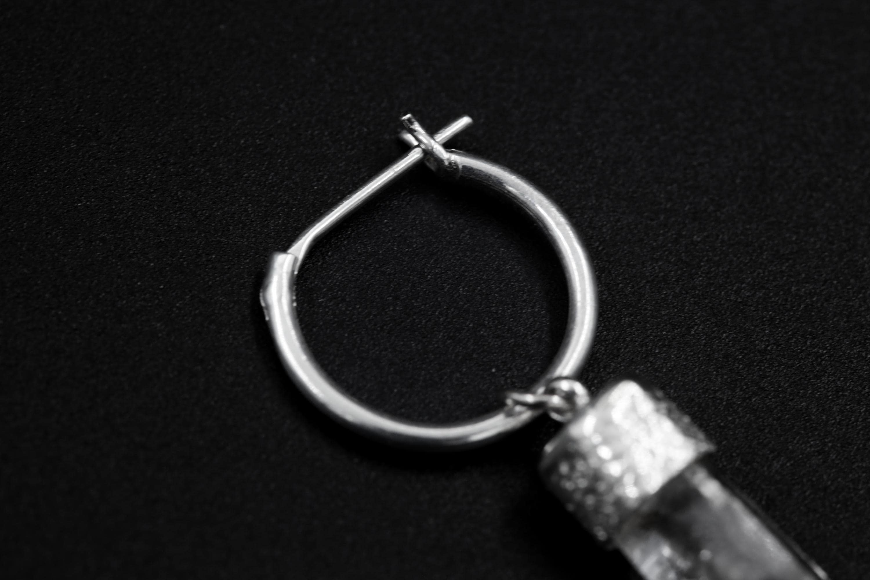 Single Clear Quartz Hoop Earring, Sterling Silver, Sand Textured & Shiny Finish, Crown Chakra, Healing Crystal Jewelry, Unique Gift NO/02