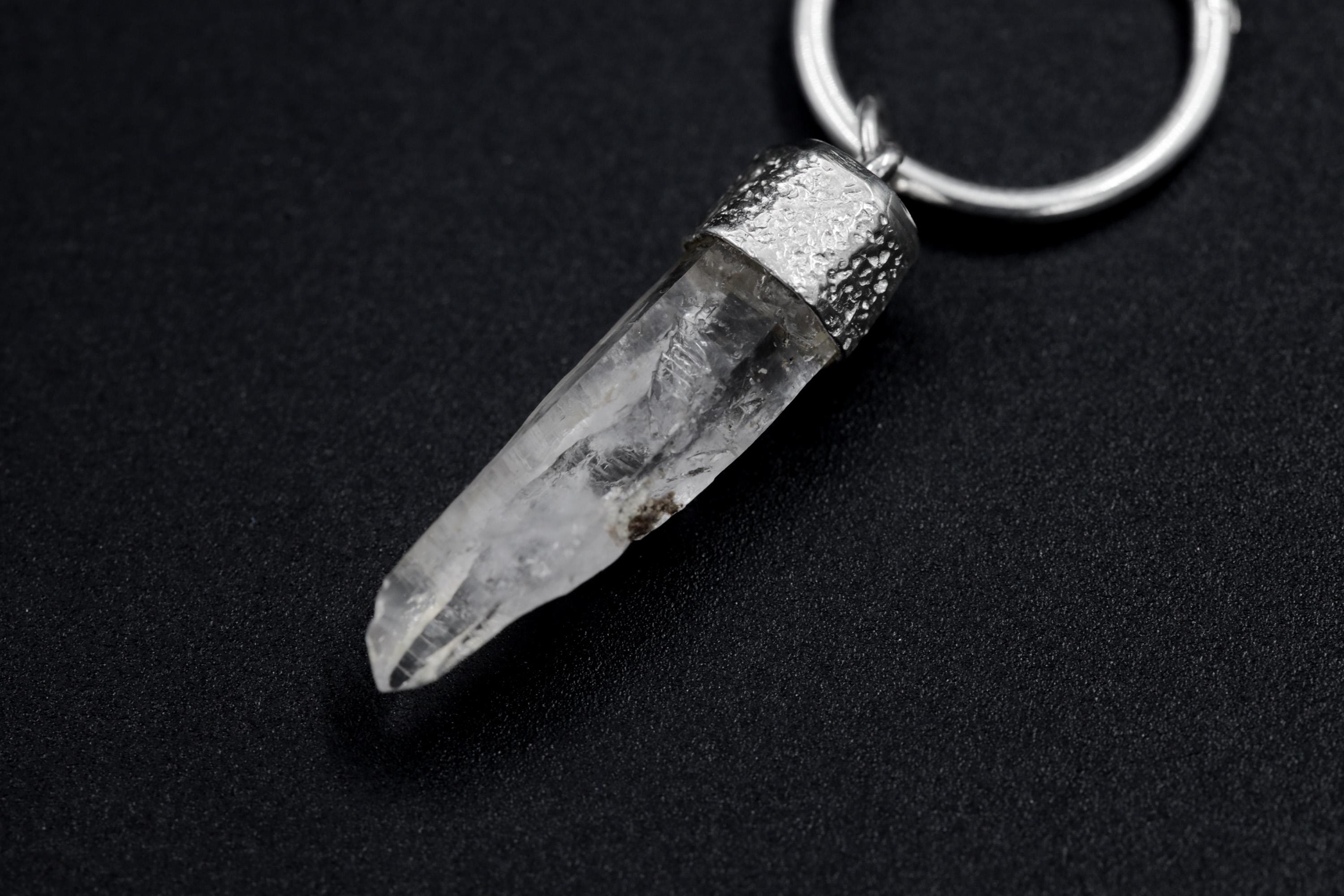 Single Clear Quartz Hoop Earring, Sterling Silver, Sand Textured & Shiny Finish, Crown Chakra, Healing Crystal Jewelry, Unique Gift NO/02