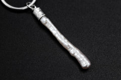 Single Freshwater Pearl Dangle Hoop Earring, Sterling Silver, 5cm Drop, Shiny Finish, Crown Chakra, Wisdom & Purity, Unique Gift
