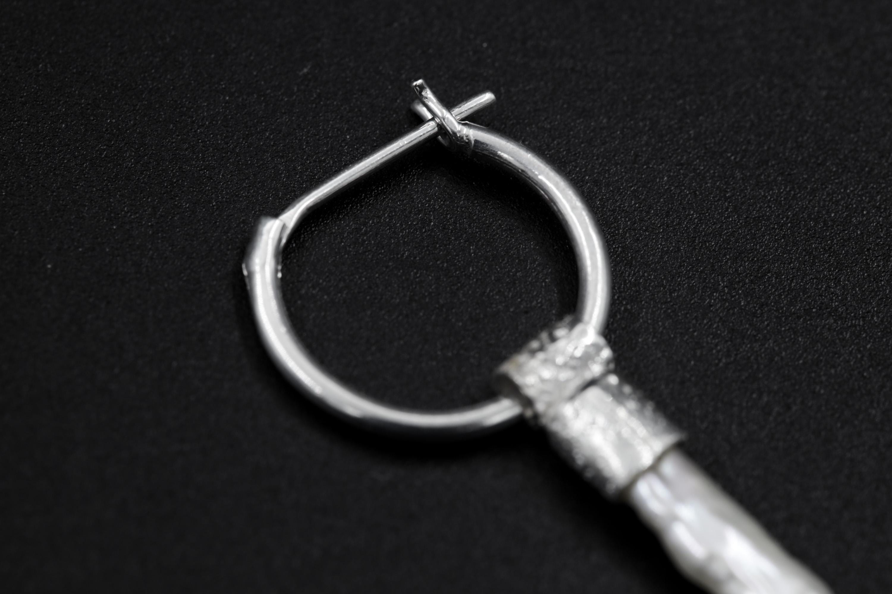 Single White Pearl Hoop Earring, Sterling Silver, Sand Textured and Shiny Finish, Crown Chakra, Wisdom & Purity, Unique Gift NO/02