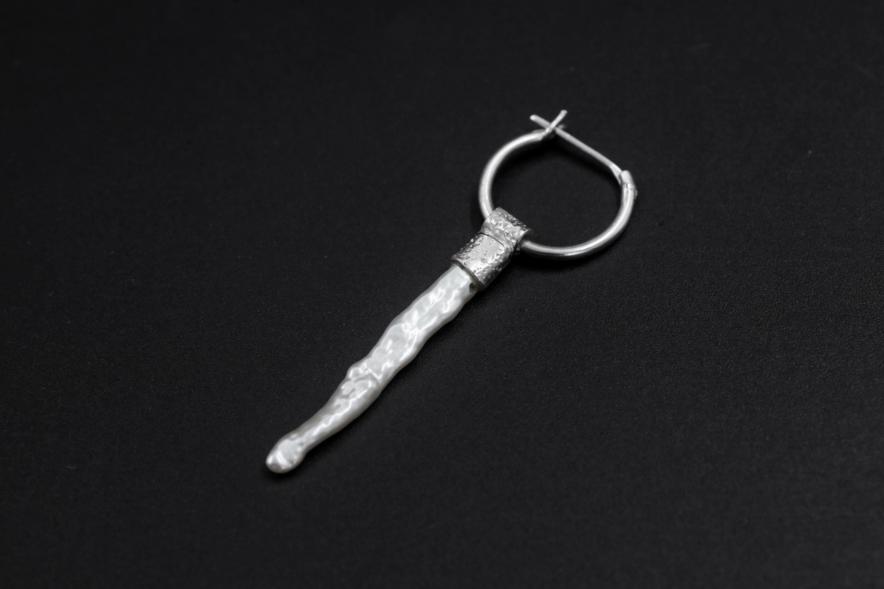 Single White Pearl Hoop Earring, Sterling Silver, Sand Textured and Shiny Finish, Crown Chakra, Wisdom & Purity, Unique Gift NO/02