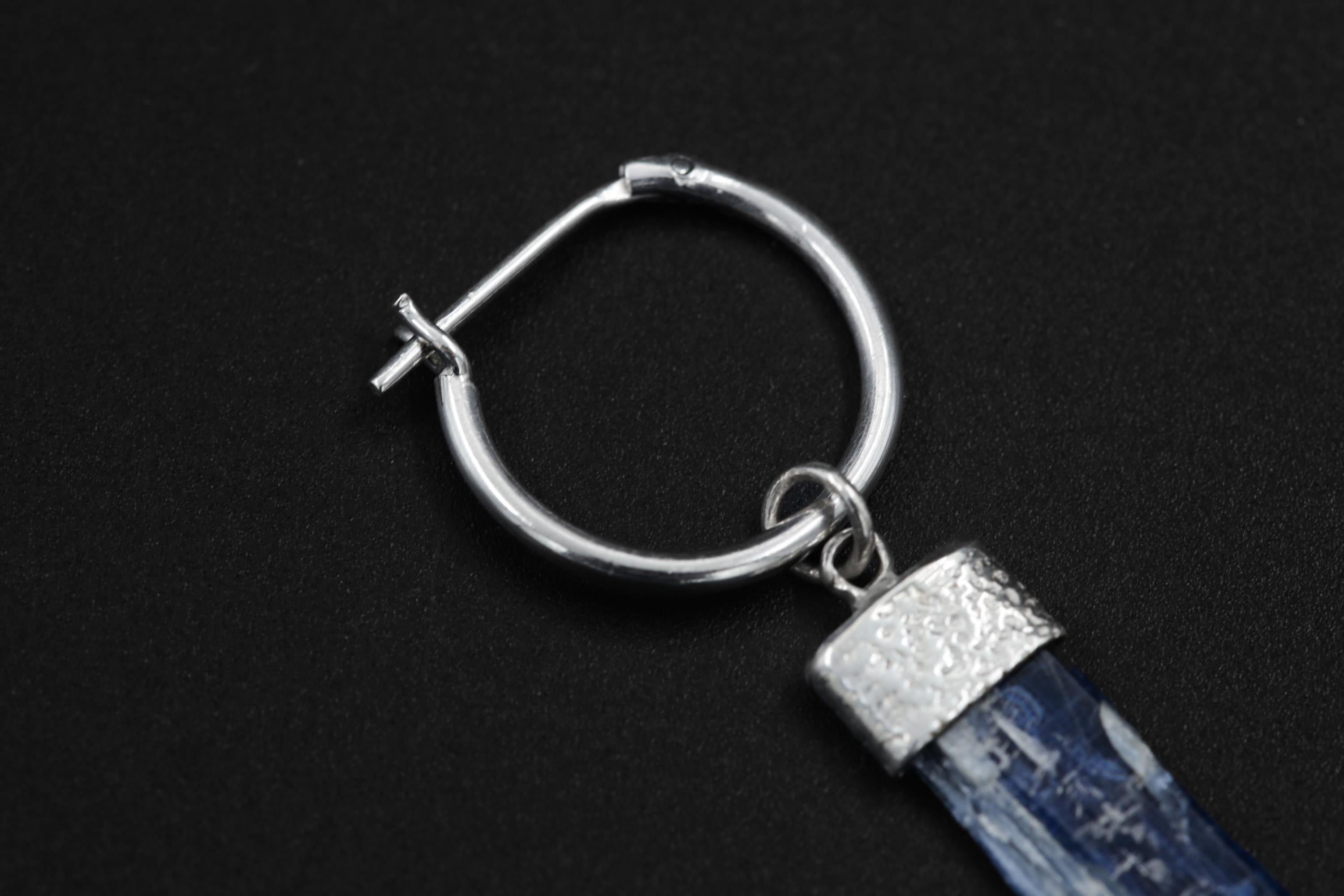 Single Kyanite Dangle Hoop Earring, Sterling Silver, Shiny Finish, Throat Chakra, Communication & Balance, Unique Gift
