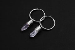 Vera Cruz Amethyst Hoop Earrings, Sterling Silver, Hammered and Shiny Finish, Third Eye & Crown Chakra, Spiritual Jewelry, Unique Gift