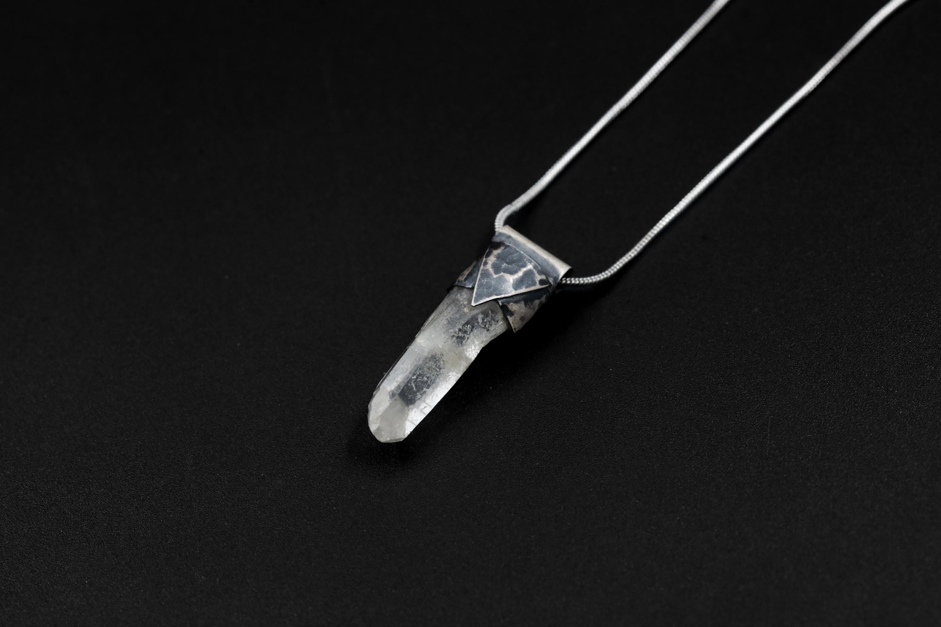 Clear Lemurian Quartz Point Pendant, Oxidized Hammered Sterling Silver, Stackable Crystal Necklace, Crown Chakra, Unique Gift, NO/14
