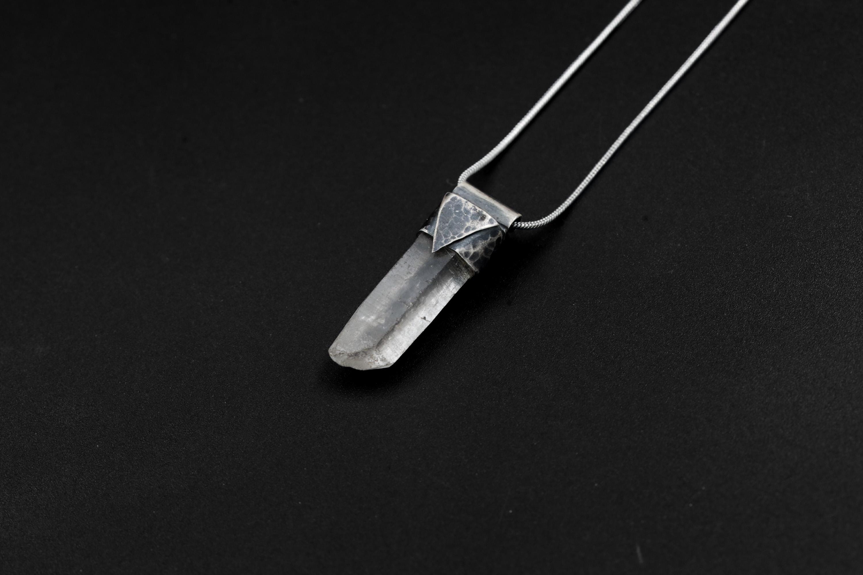 Clear Lemurian Quartz Point Pendant, Oxidized Hammered Sterling Silver, Stackable Crystal Necklace, Crown Chakra, Unique Gift, NO/25