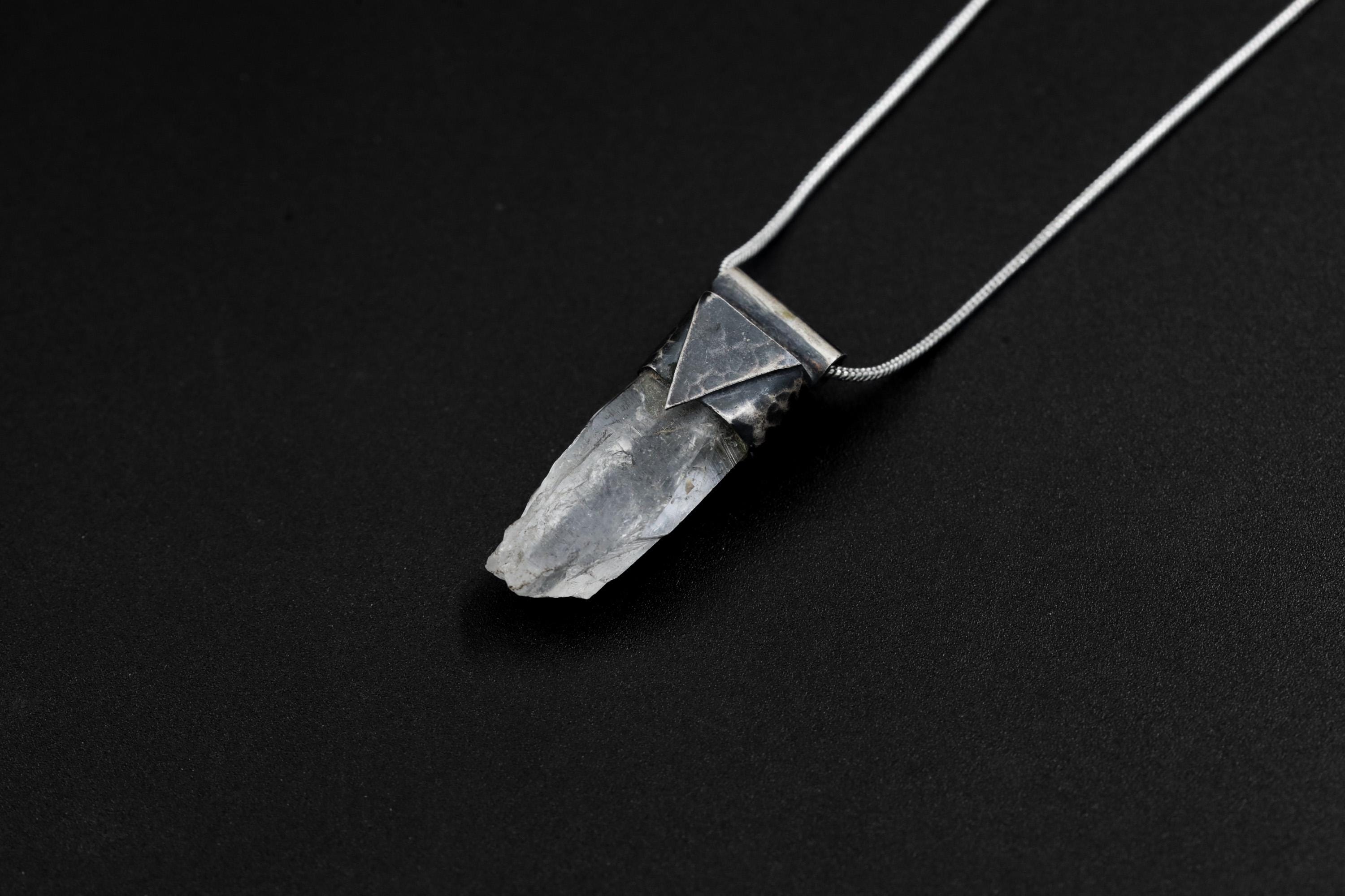 Clear Lemurian Quartz Point Pendant, Oxidized Hammered Sterling Silver, Stackable Crystal Necklace, Crown Chakra, Unique Gift, NO/04