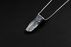 Clear Lemurian Quartz Point Pendant, Oxidized Hammered Sterling Silver, Stackable Crystal Necklace, Crown Chakra, Unique Gift, NO/04