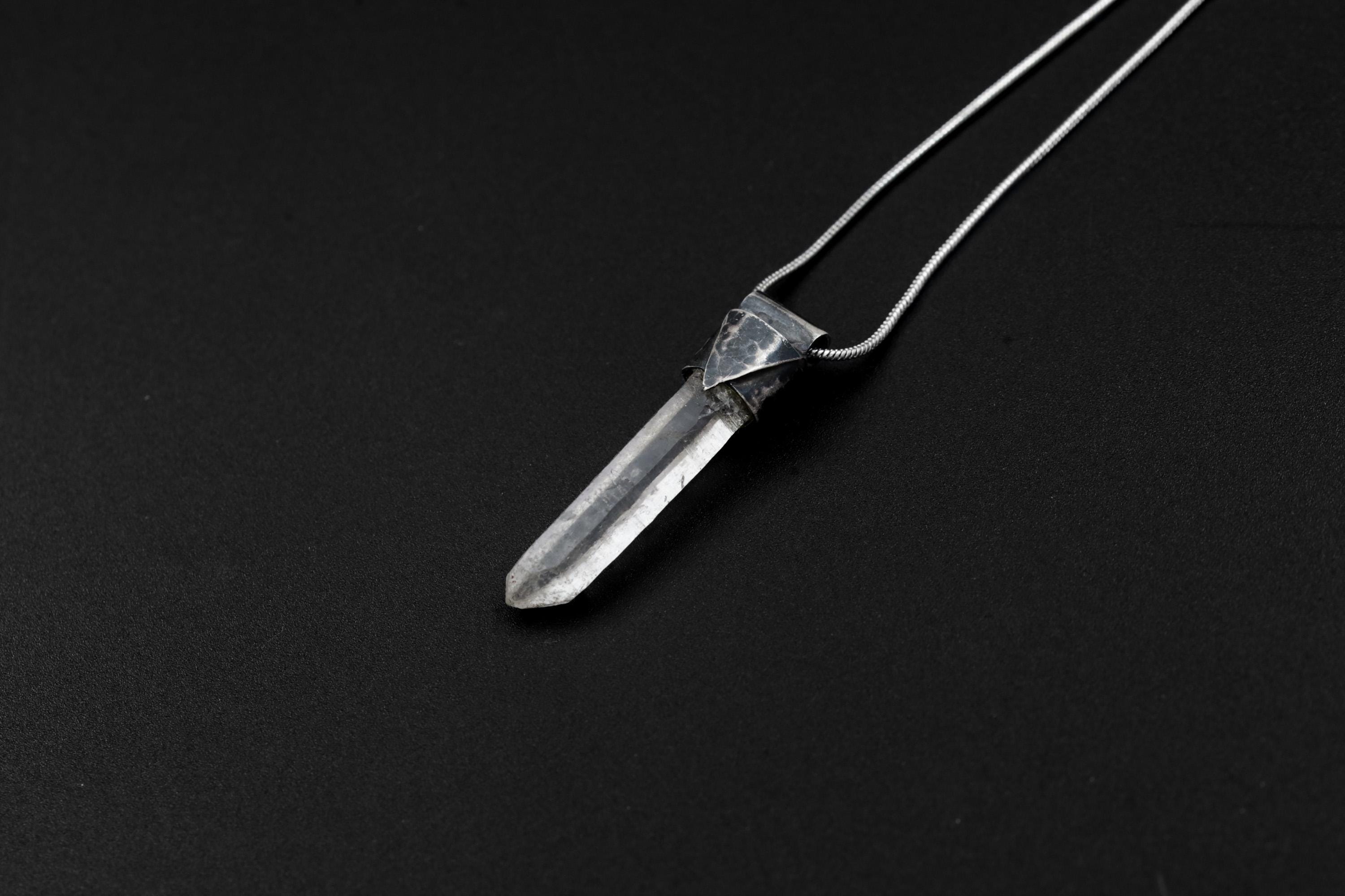 Clear Lemurian Quartz Point Pendant, Oxidized Hammered Sterling Silver, Stackable Crystal Necklace, Crown Chakra, Unique Gift, NO/12