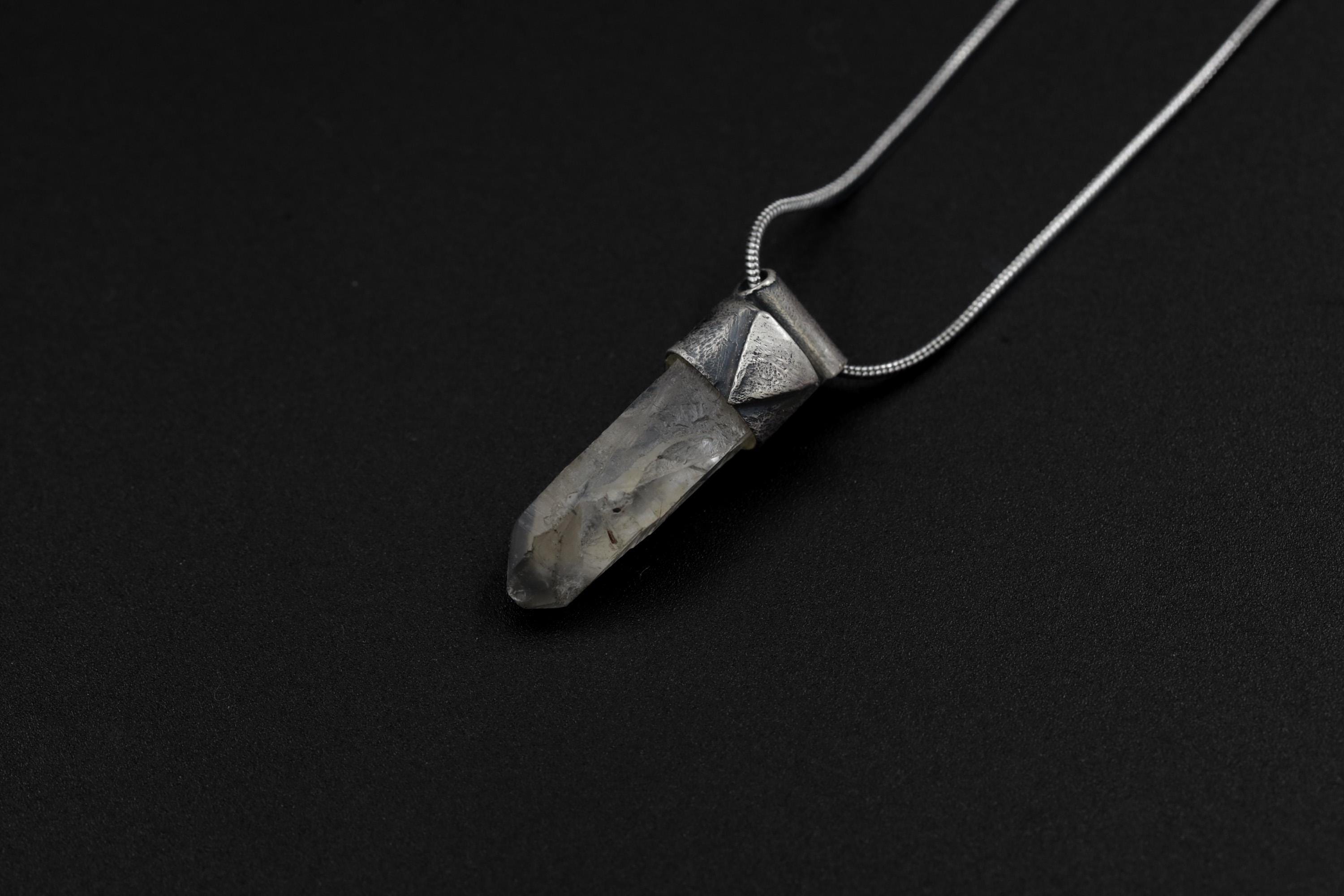Himalayan Black Rutile Quartz Point Stack Pendant, Textured & Oxidized Sterling Silver, Root Chakra, Scorpio, Protection, Unique Gift