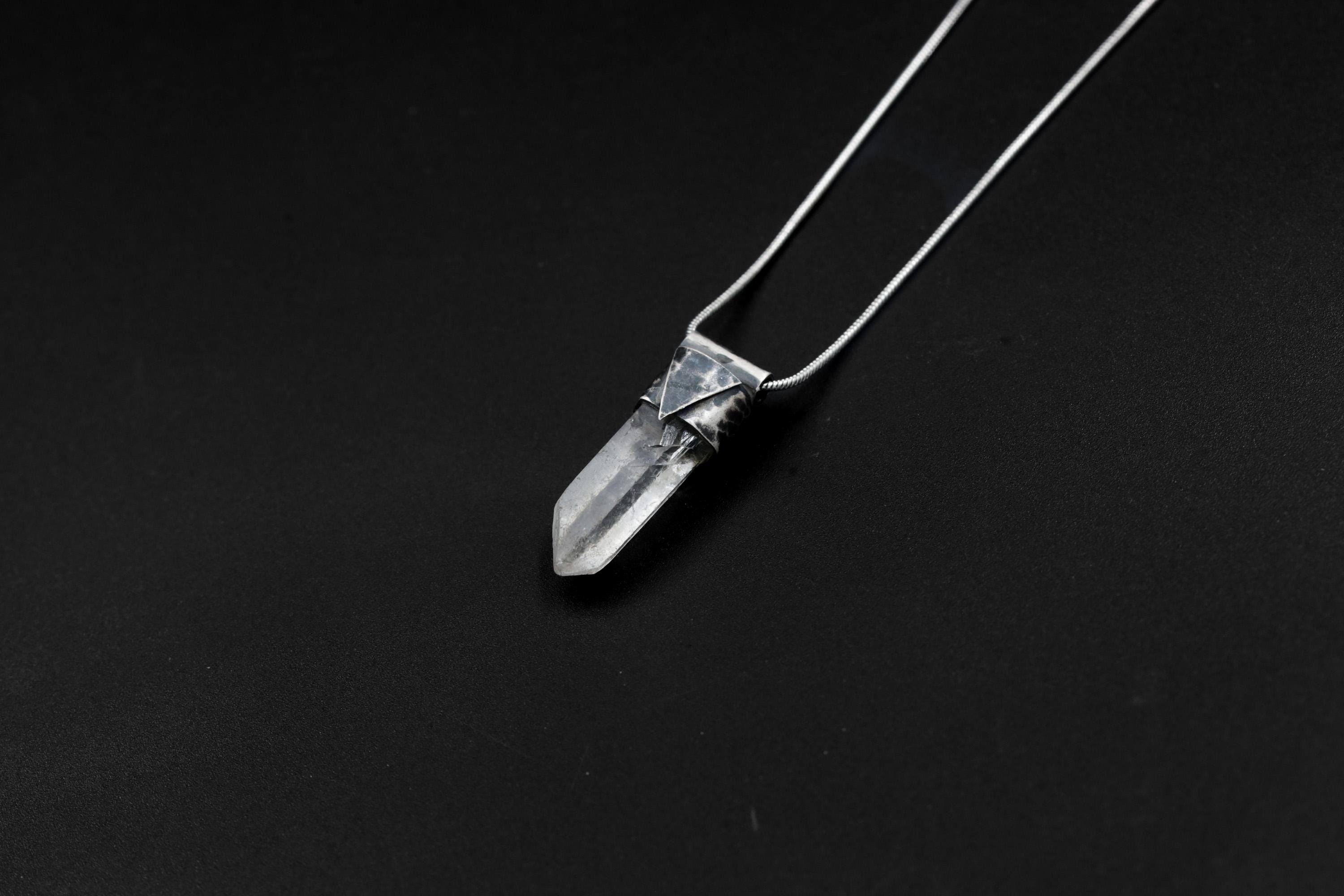 Clear Lemurian Quartz Point Pendant, Oxidized Hammered Sterling Silver, Stackable Crystal Necklace, Crown Chakra, Unique Gift, NO/22