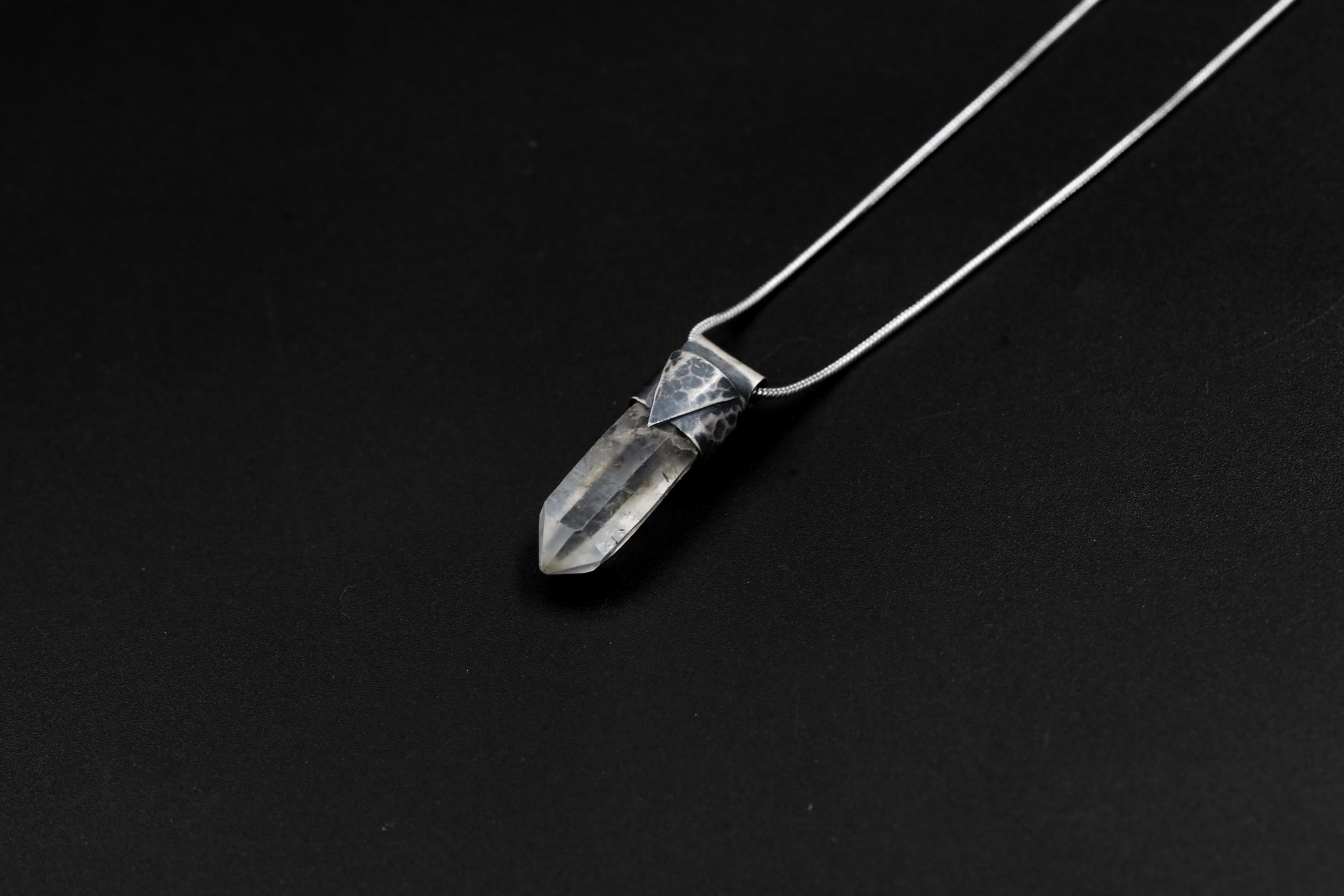 Clear Lemurian Quartz Point Pendant, Oxidized Hammered Sterling Silver, Stackable Crystal Necklace, Crown Chakra, Unique Gift, NO/21