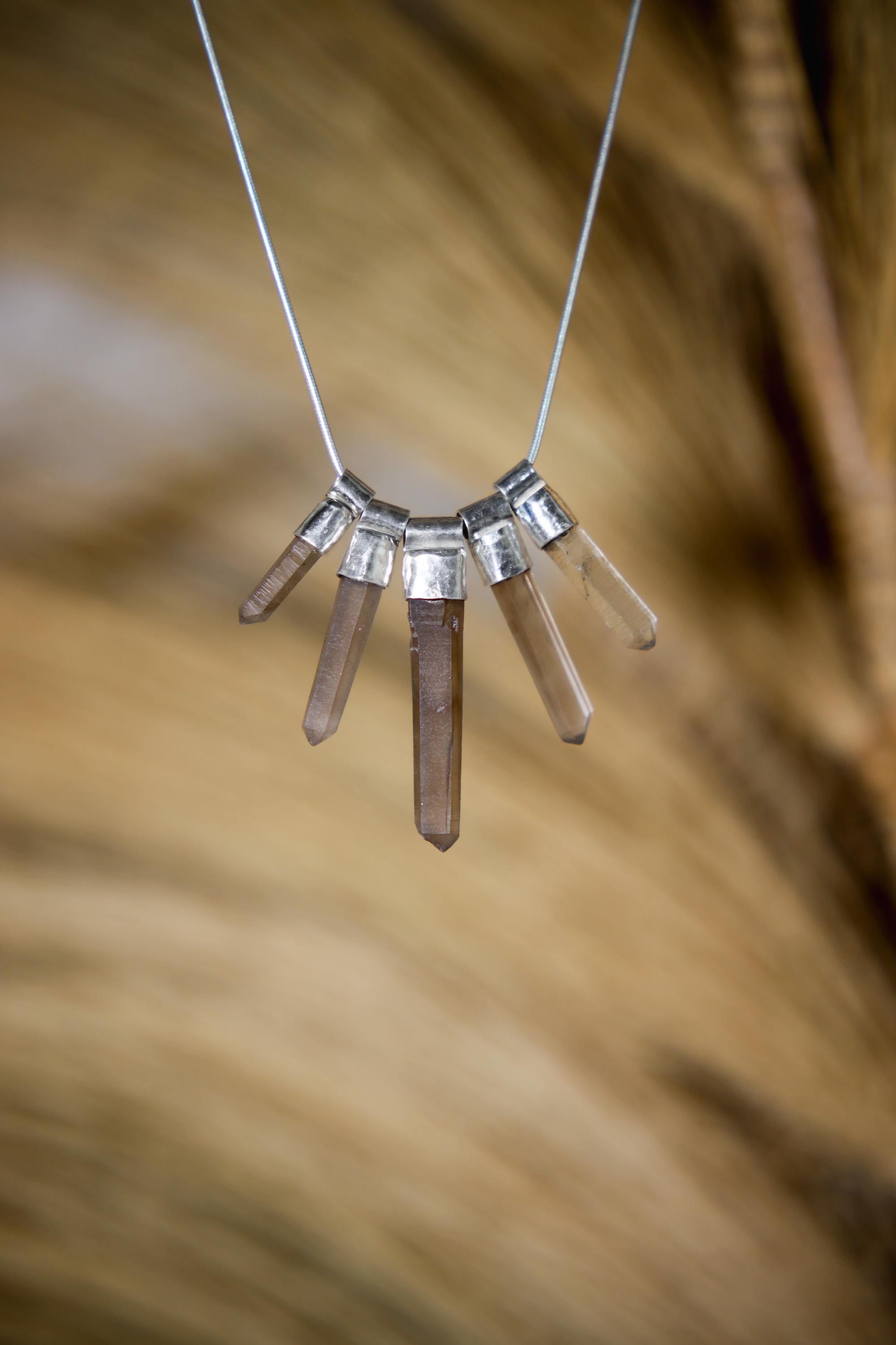 Australian Smoky Citrine Quartz Pendant 925 Sterling Silver Snake Chain Phantom Crystal Stack Jewelry