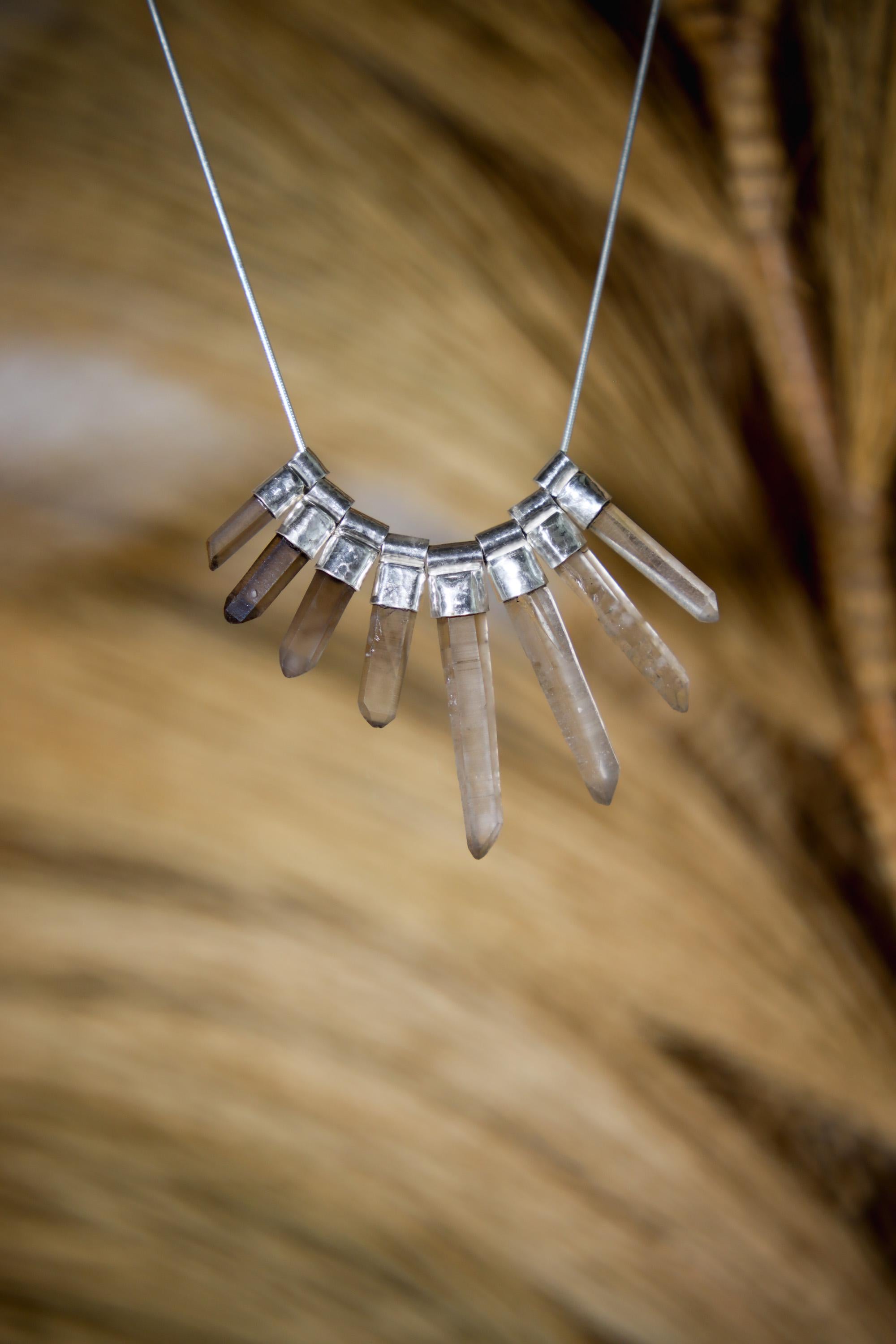 Vibrant Eight Australian Smoky Citrine Phantom Quartz Stack Pendant ,Snake Chain,Texture Sterling Silver,Manifestation&Abundance,Unique Gift