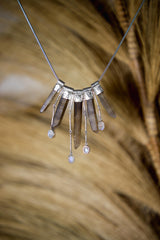 Elegant Blue Moonstone, Australian Smoky Citrine Phantom Quartz Stack Pendant on 3mm Snake Chain, Textured Sterling Silver, Light & Healing