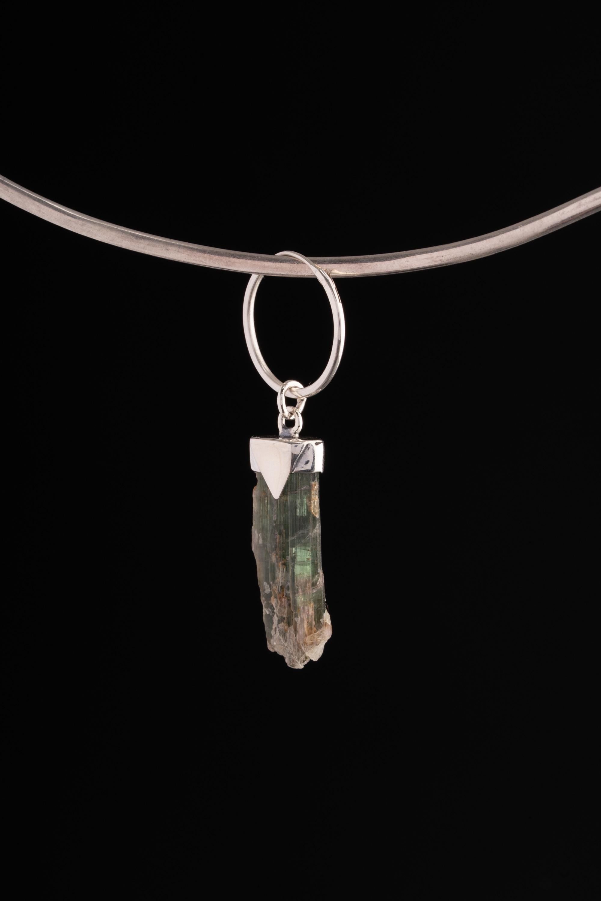 Single Green Tourmaline Hoop Earring, Sterling Silver, Polished & Shiny Finish, Heart Chakra, Healing Crystal Jewelry, Unique Gift