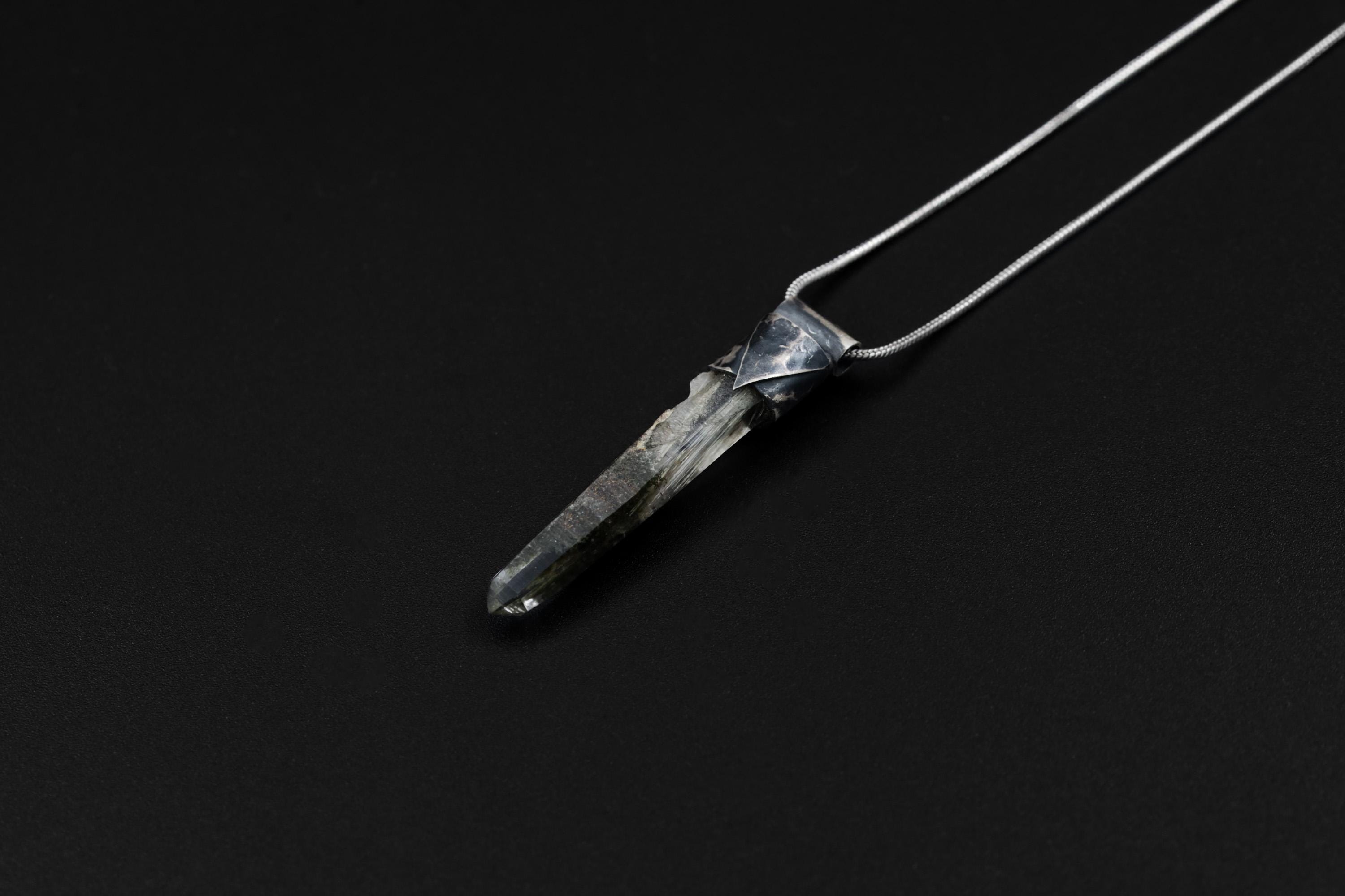 Collector Piece - NEPLAE Chloride inclusion Laser Quartz Point - Stack Pendant - Textured & Oxidised 925 Sterling Silver - Crystal NO.28