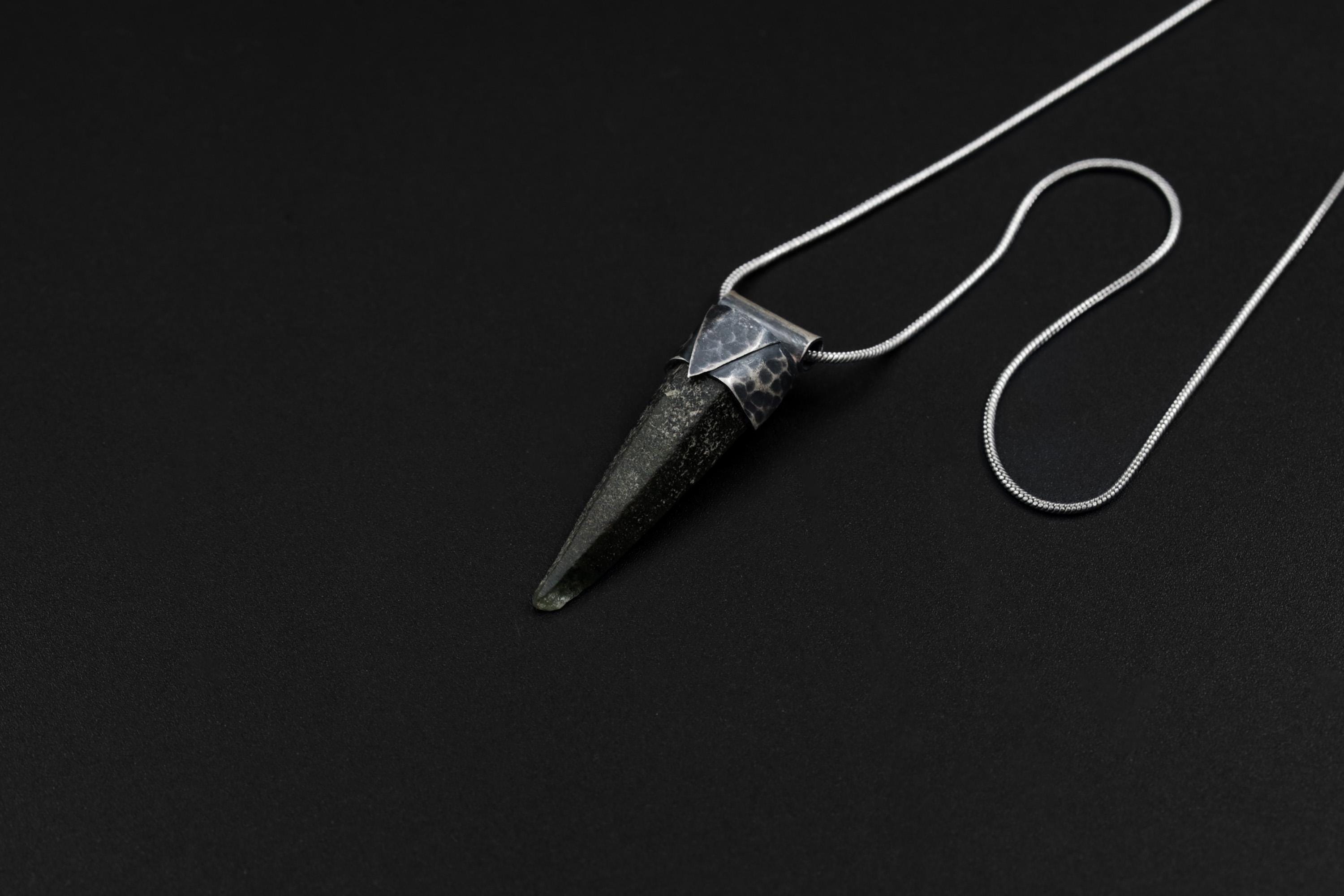 Collector Piece - NEPLAE Chloride inclusion Laser Quartz Point - Stack Pendant - Textured & Oxidised 925 Sterling Silver - Crystal NO.20
