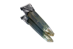 Nepal Chlorite Rutile Phantom Quartz Stack Pendant, Textured Oxidised Sterling Silver, Collector Crystal, Ganesh Himal, Unique Gift NO/05