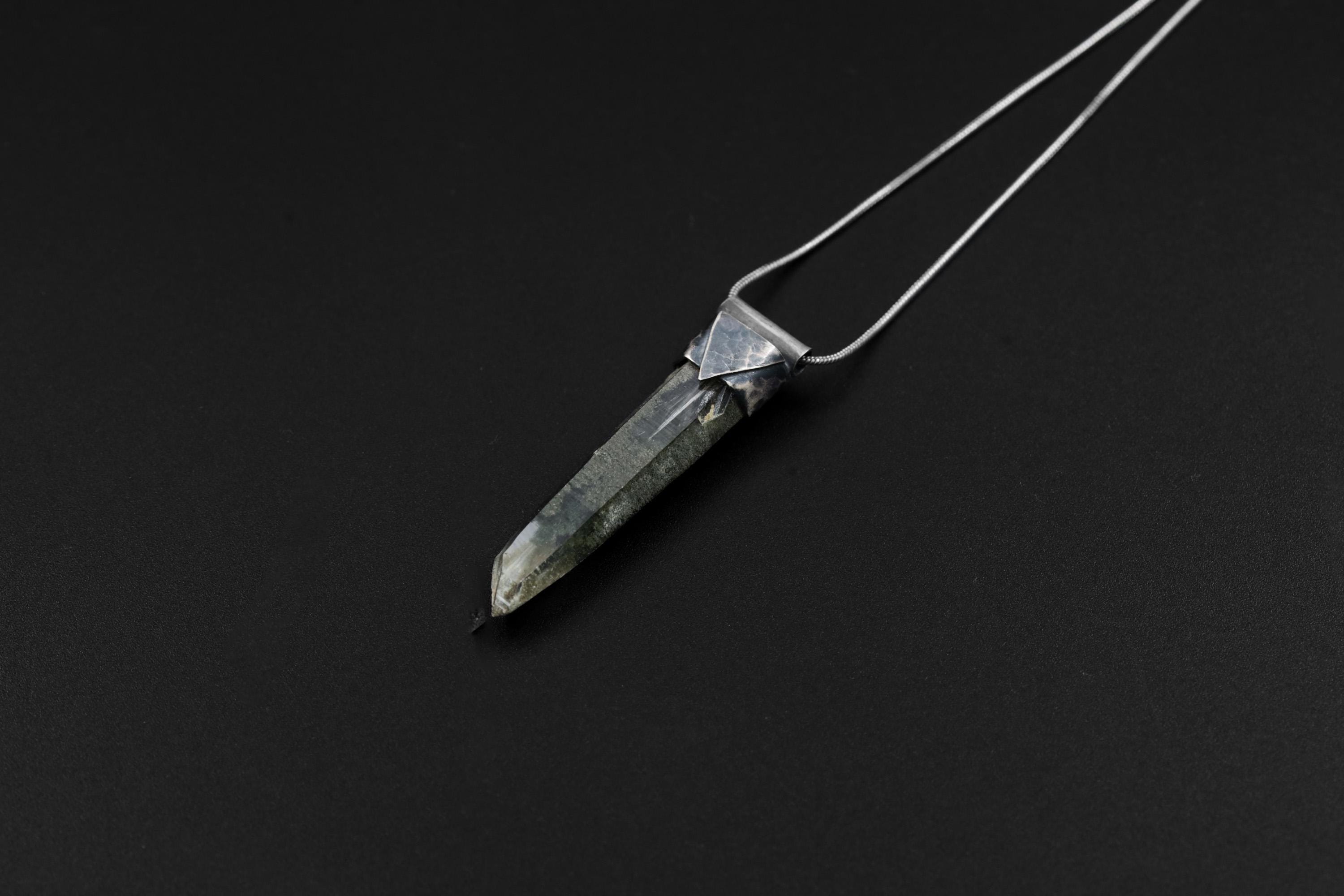 Nepal Chlorite Rutile Phantom Quartz Stack Pendant, Textured Oxidised Sterling Silver, Collector Crystal, Ganesh Himal, Unique Gift NO/05