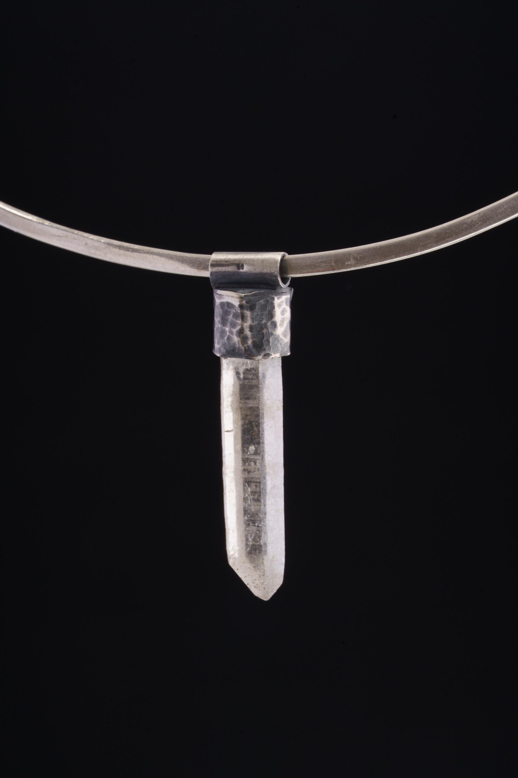 Clear Lemurian Quartz Point Pendant, Oxidized Hammered Sterling Silver, Stackable Crystal Necklace, Crown Chakra, Unique Gift, NO/12