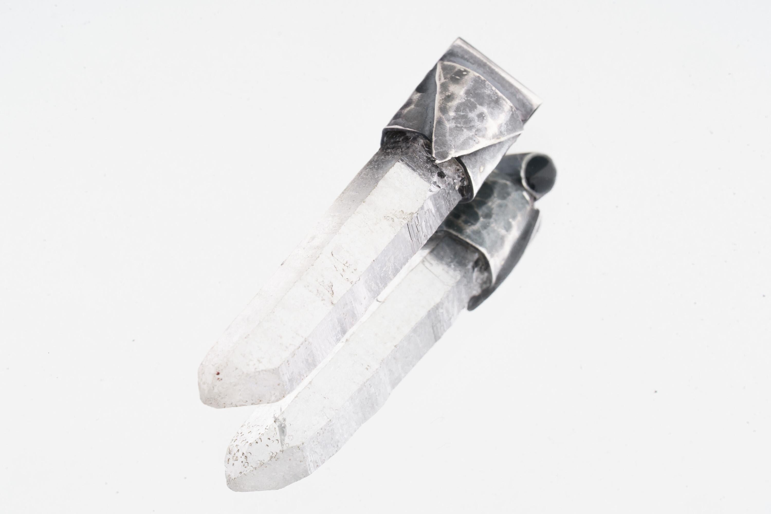 Clear Lemurian Quartz Point Pendant, Oxidized Hammered Sterling Silver, Stackable Crystal Necklace, Crown Chakra, Unique Gift, NO/12