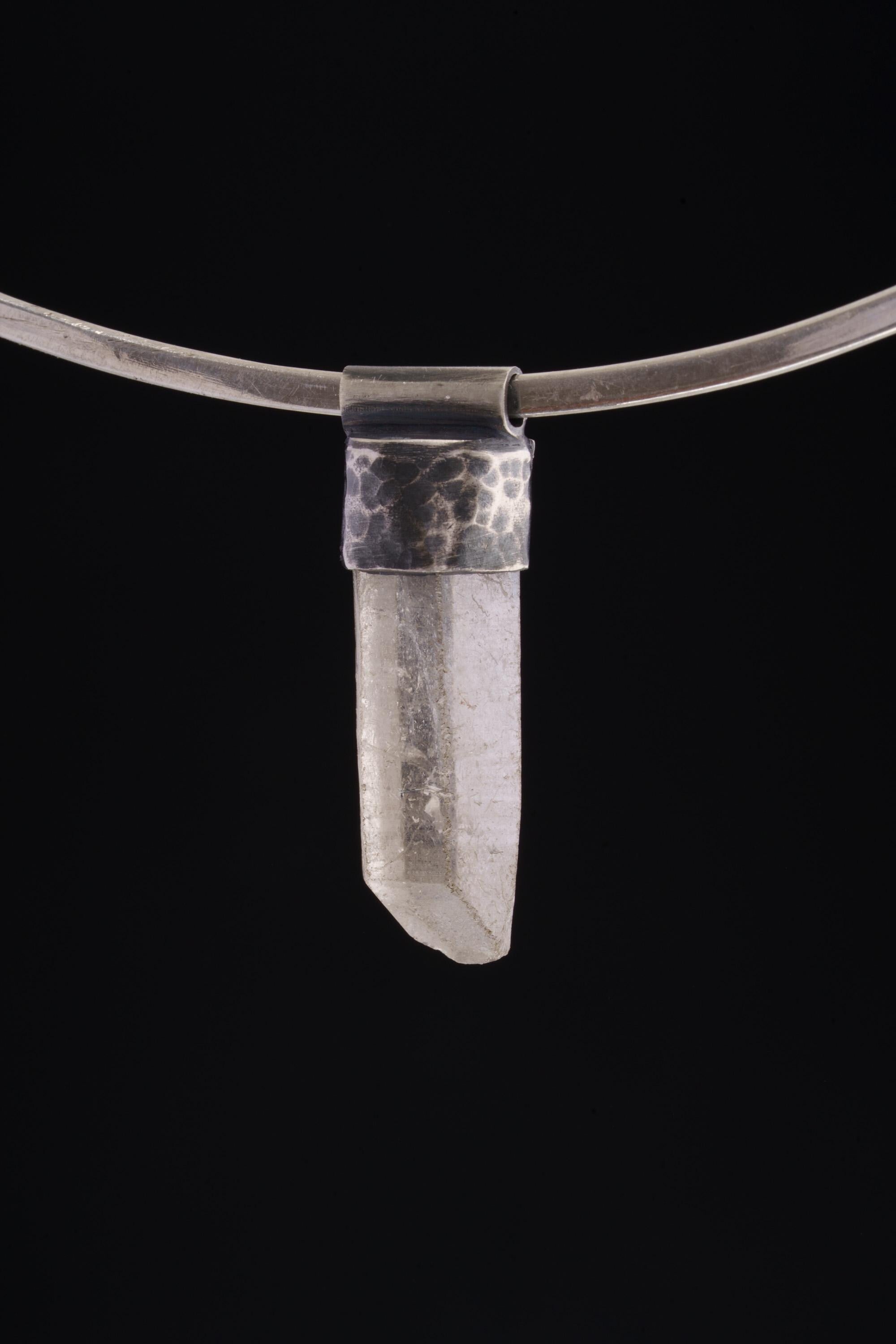 Clear Lemurian Quartz Point Pendant, Oxidized Hammered Sterling Silver, Stackable Crystal Necklace, Crown Chakra, Unique Gift, NO/25