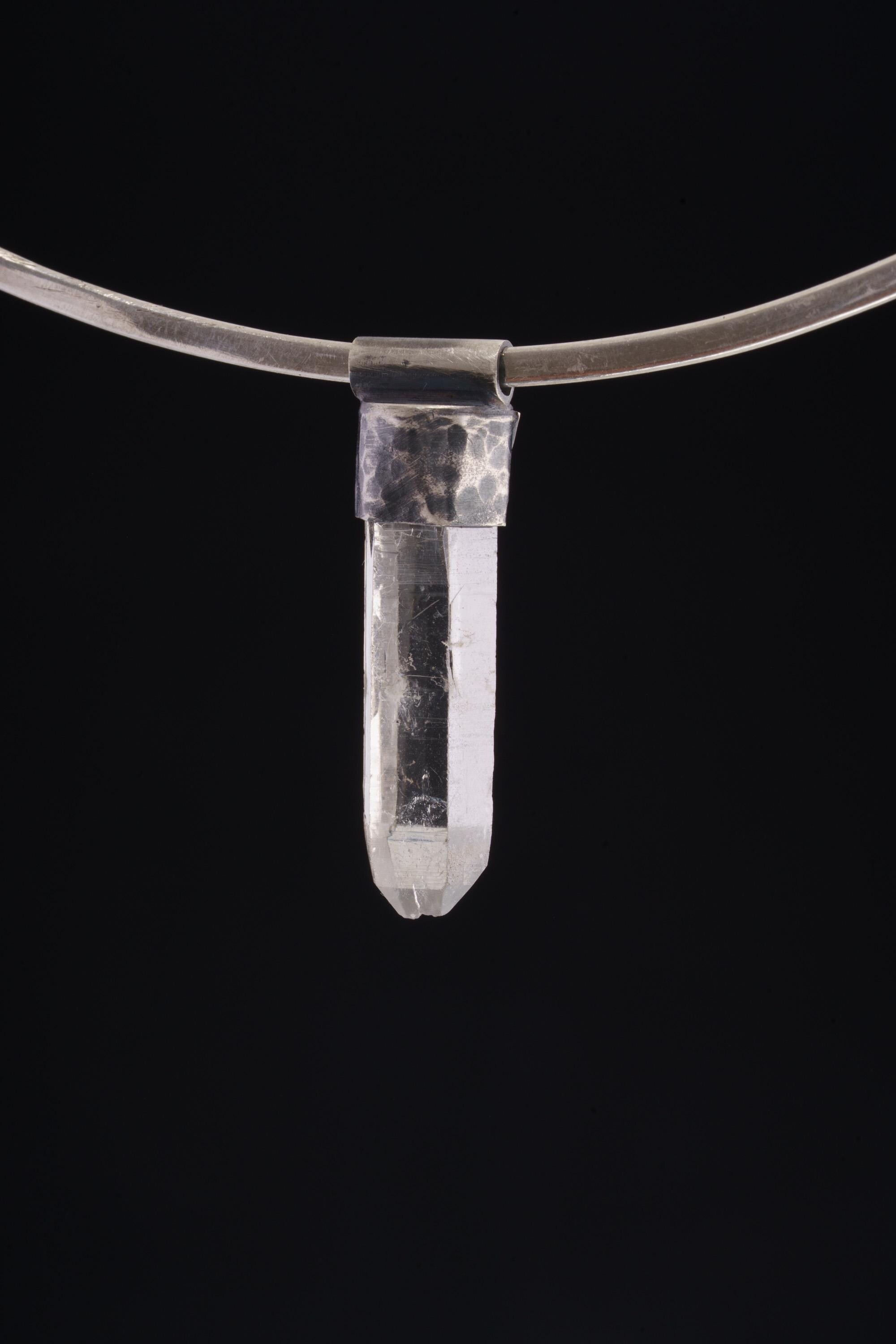 Clear Lemurian Quartz Point Pendant, Oxidized Hammered Sterling Silver, Stackable Crystal Necklace, Crown Chakra, Unique Gift, NO/23