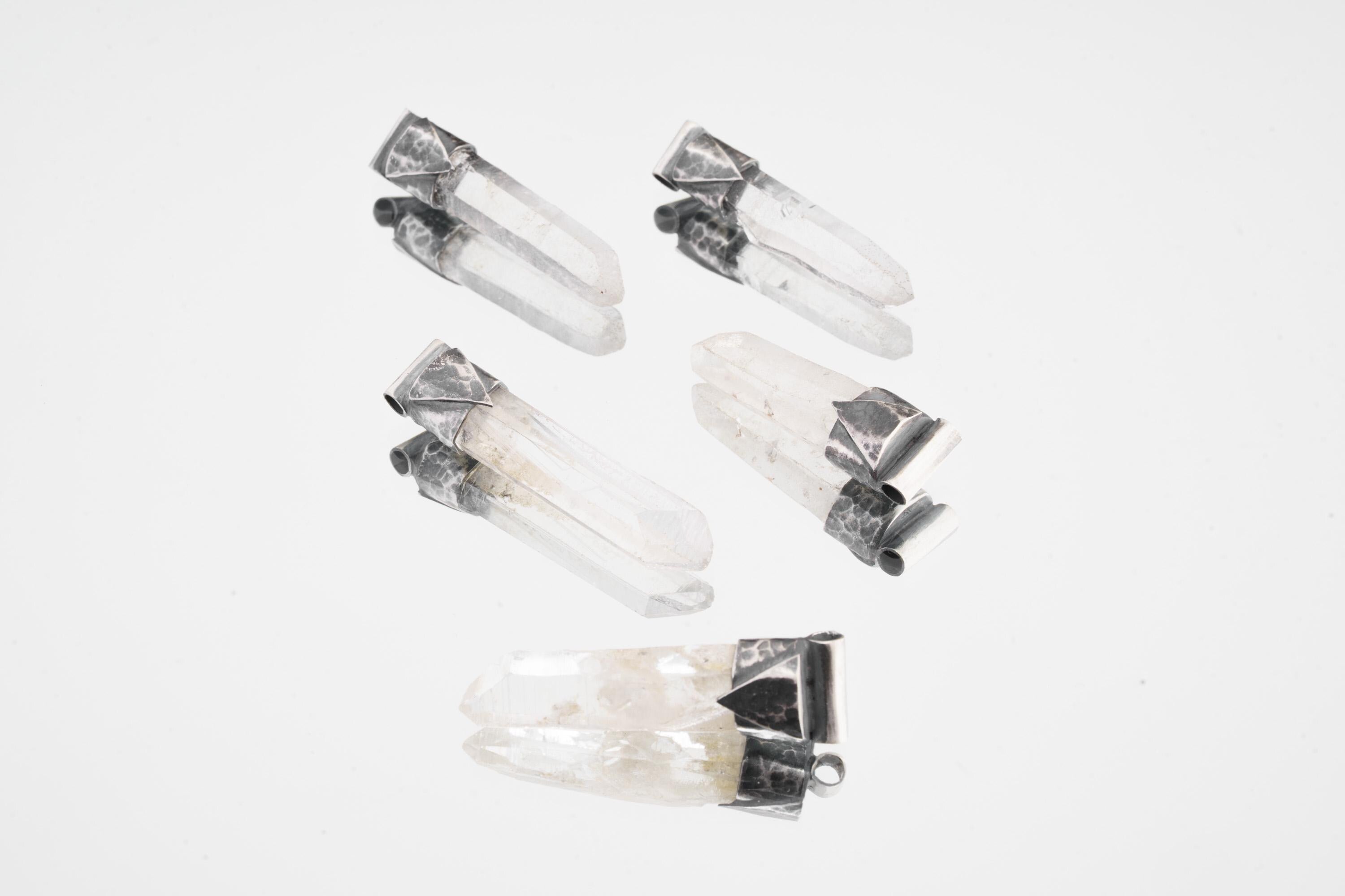 Clear Lemurian Quartz Point Pendant, Oxidized Hammered Sterling Silver, Stackable Crystal Necklace, Crown Chakra, Unique Gift, NO/23