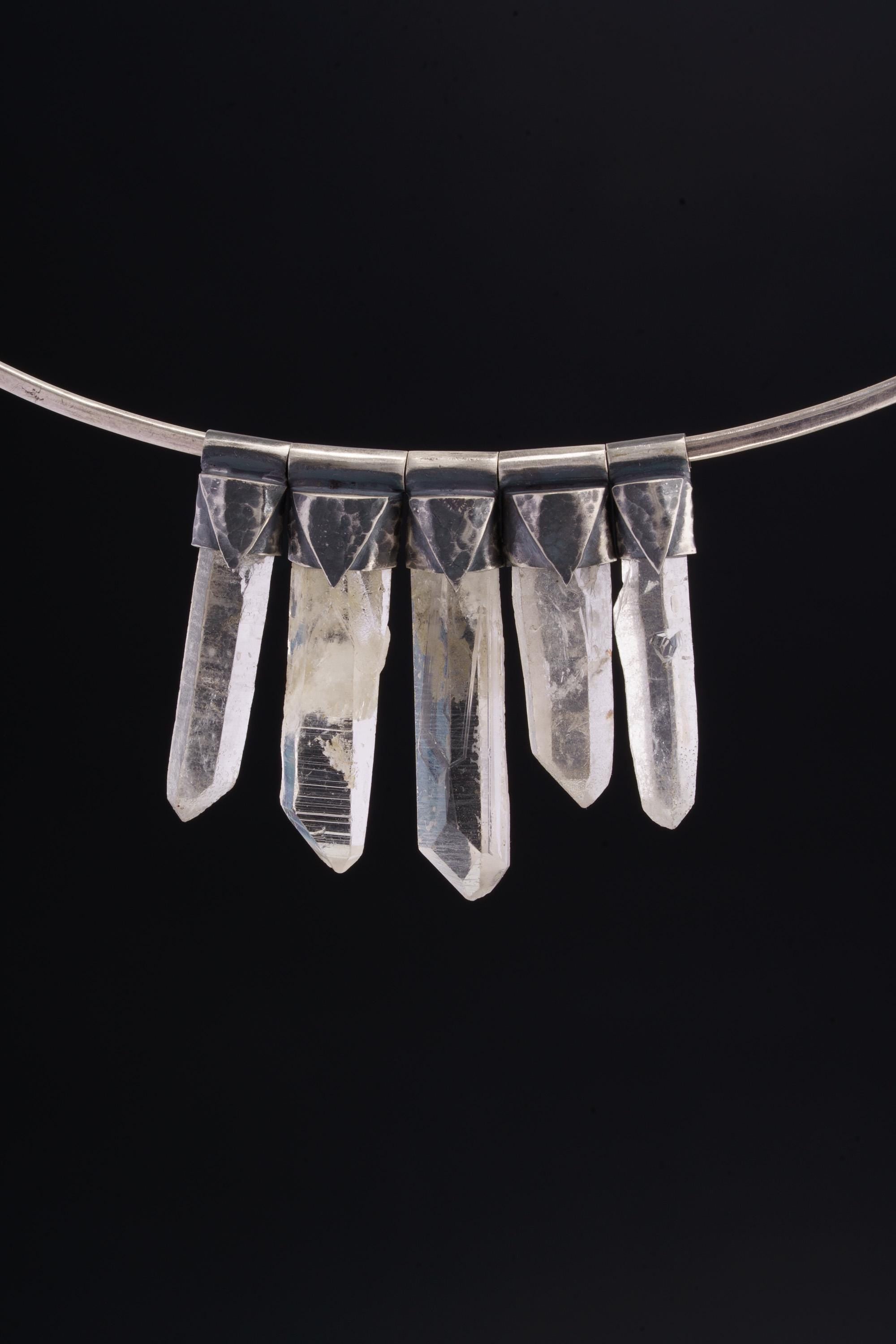 Clear Lemurian Quartz Point Pendant, Oxidized Hammered Sterling Silver, Stackable Crystal Necklace, Crown Chakra, Unique Gift, NO/23