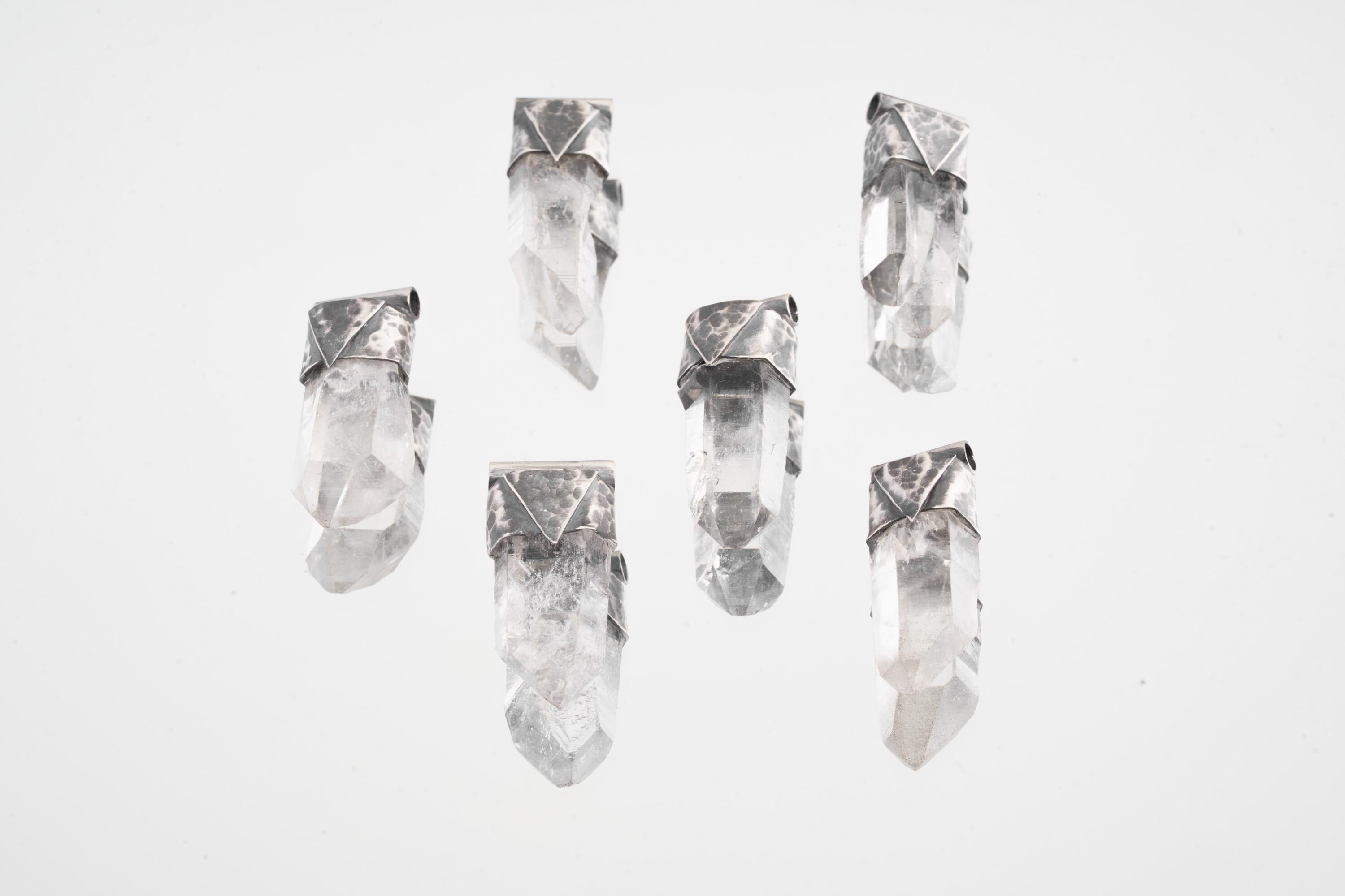 Clear Lemurian Quartz Point Pendant, Oxidized Hammered Sterling Silver, Stackable Crystal Necklace, Crown Chakra, Unique Gift, NO/22