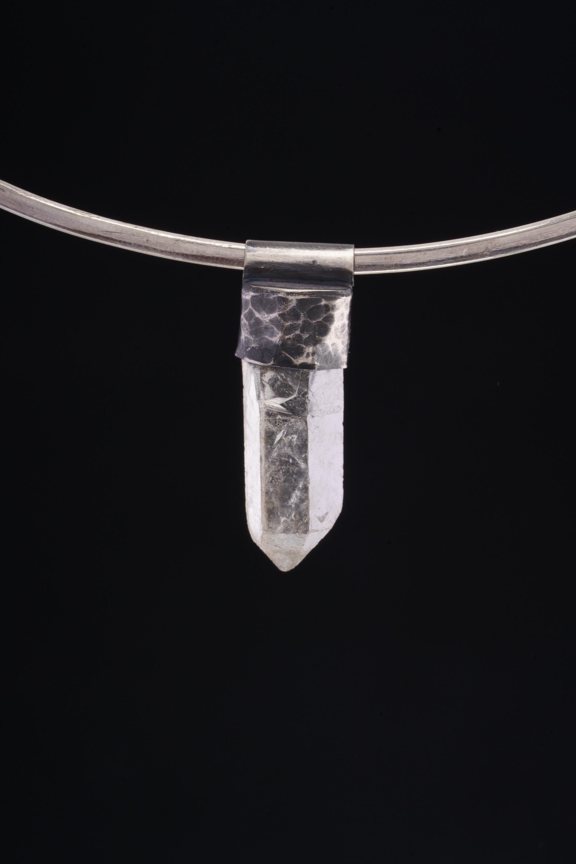 Clear Lemurian Quartz Point Pendant, Oxidized Hammered Sterling Silver, Stackable Crystal Necklace, Crown Chakra, Unique Gift, NO/22