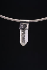 Clear Lemurian Quartz Point Pendant, Oxidized Hammered Sterling Silver, Stackable Crystal Necklace, Crown Chakra, Unique Gift, NO/22