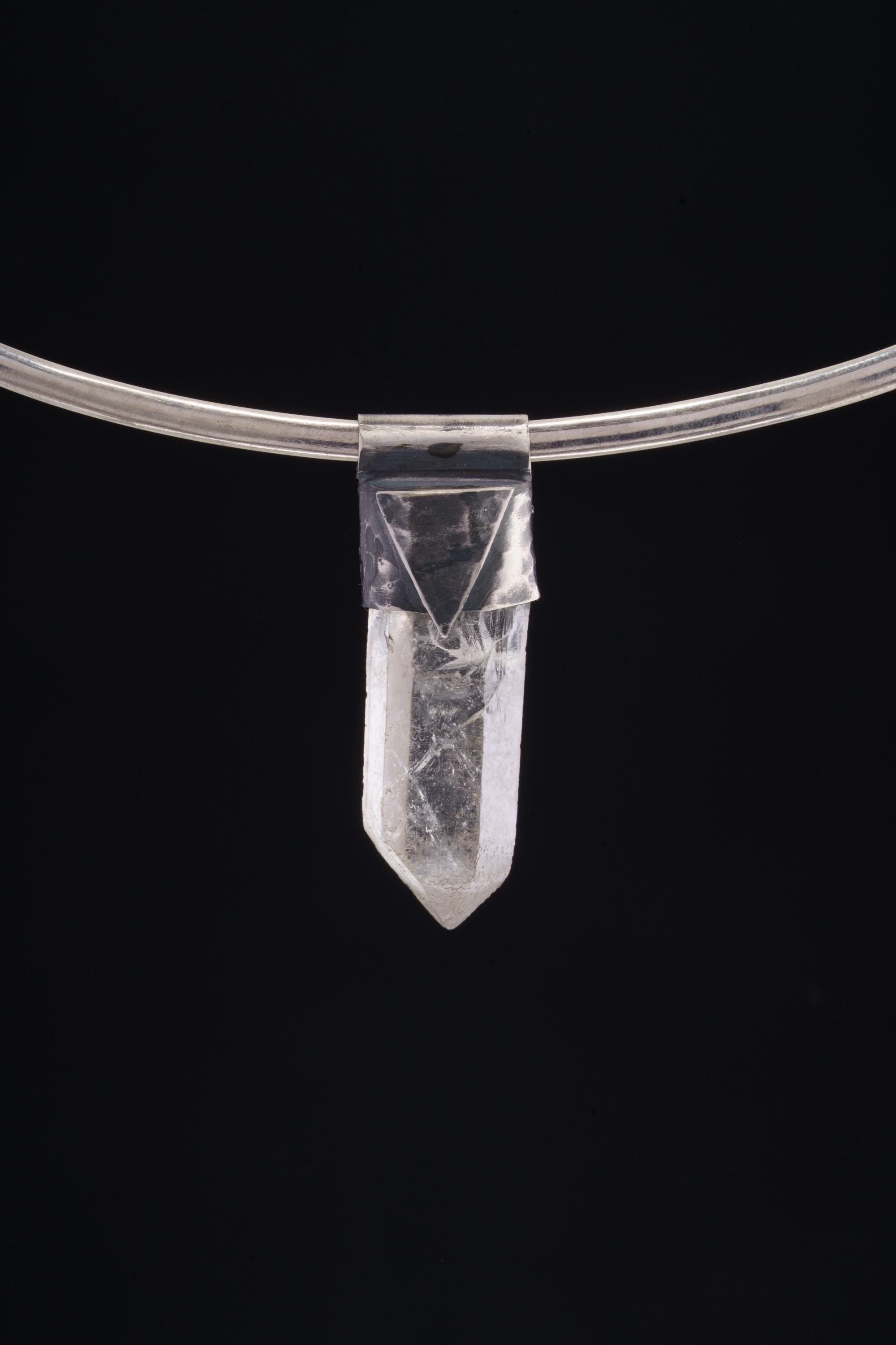 Clear Lemurian Quartz Point Pendant, Oxidized Hammered Sterling Silver, Stackable Crystal Necklace, Crown Chakra, Unique Gift, NO/22