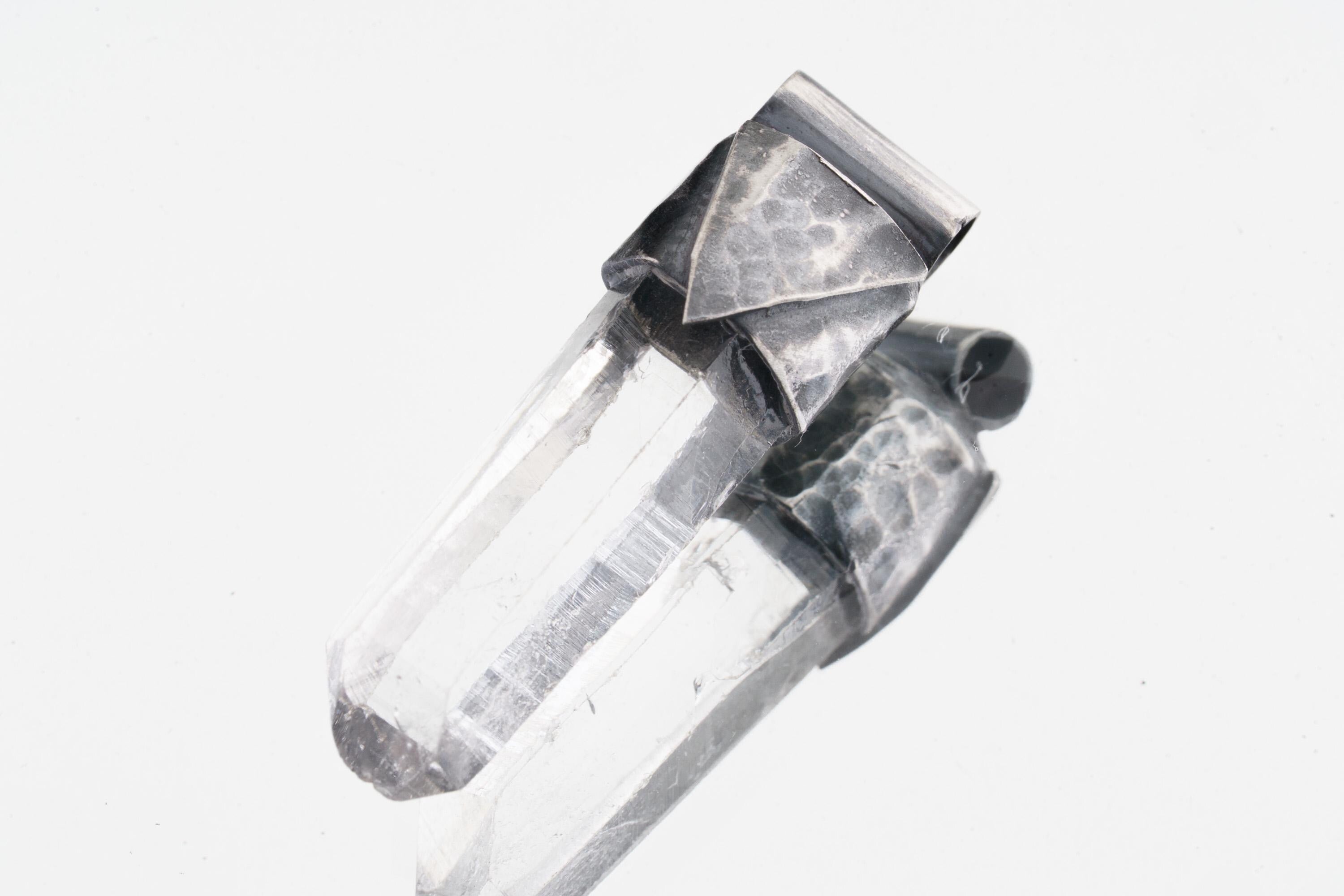 Clear Lemurian Quartz Point Pendant, Oxidized Hammered Sterling Silver, Stackable Crystal Necklace, Crown Chakra, Unique Gift, NO/26