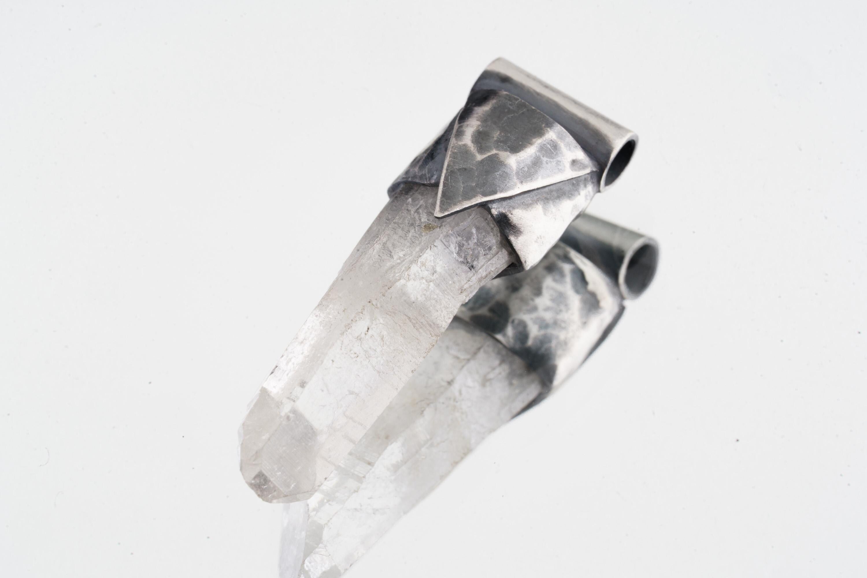 Clear Lemurian Quartz Point Pendant, Oxidized Hammered Sterling Silver, Stackable Crystal Necklace, Crown Chakra, Unique Gift, NO/14