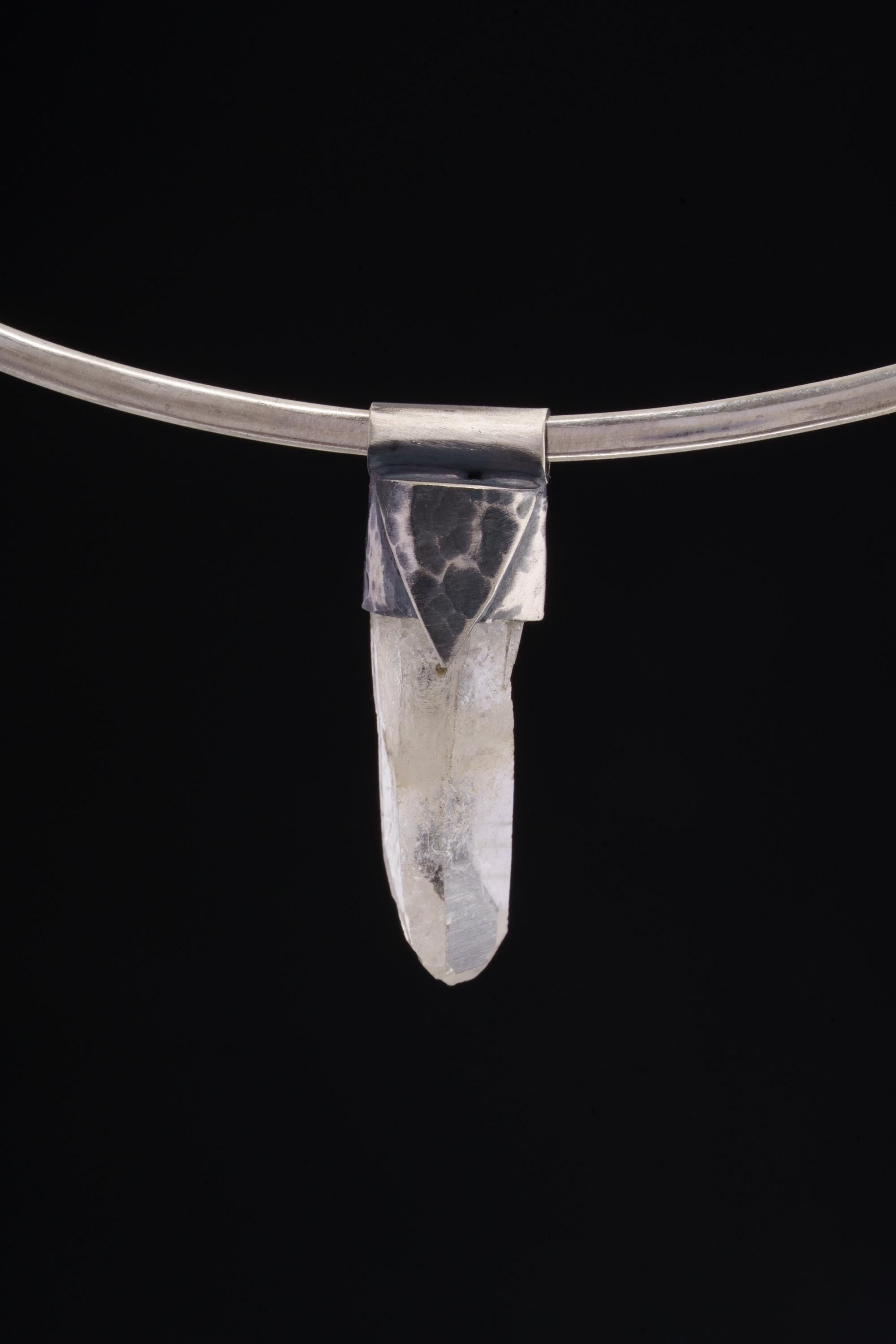 Lemurian Quartz Point Pendant: Oxidized Sterling Silver, Crown Chakra Necklace