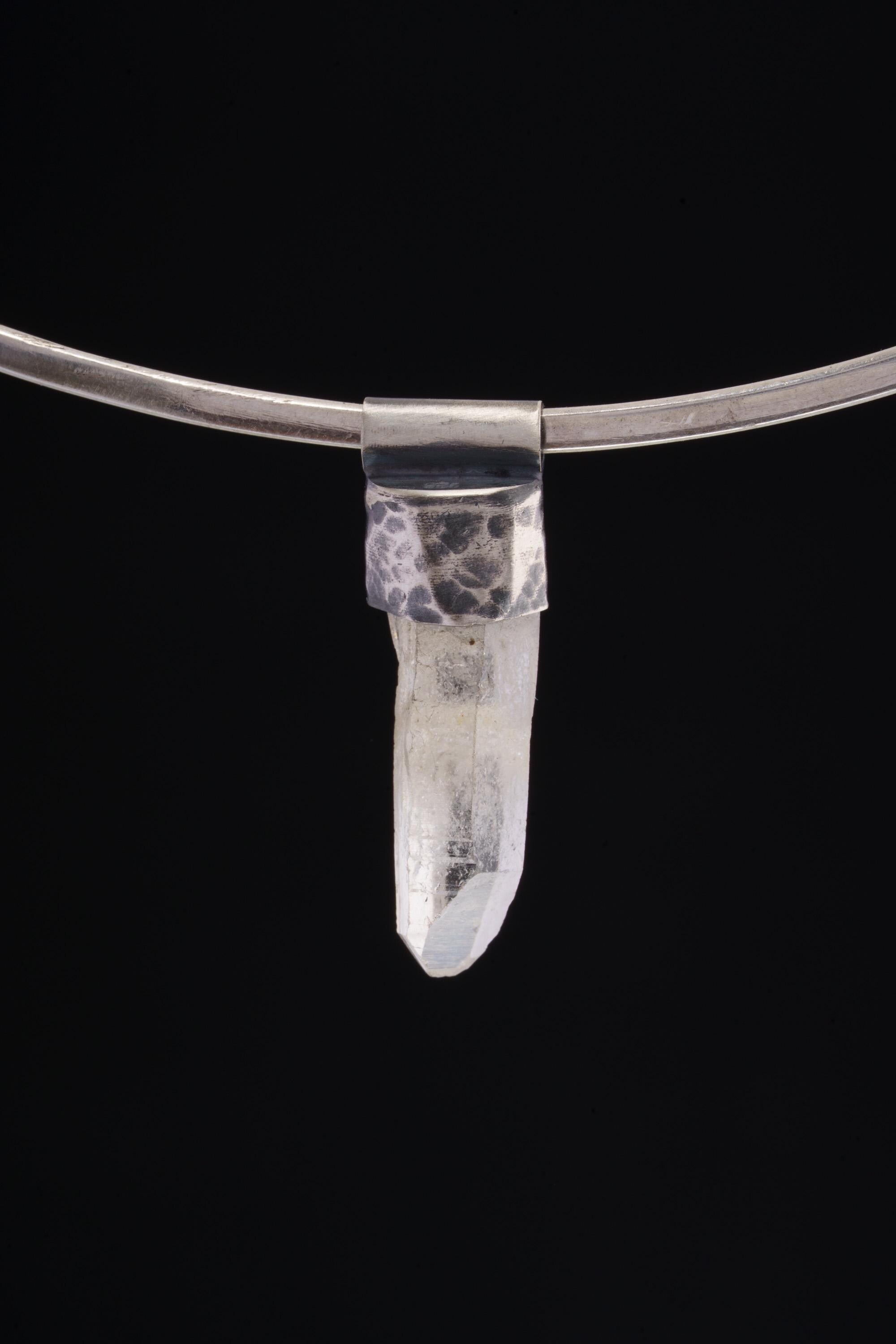 Clear Lemurian Quartz Point Pendant, Oxidized Hammered Sterling Silver, Stackable Crystal Necklace, Crown Chakra, Unique Gift, NO/14