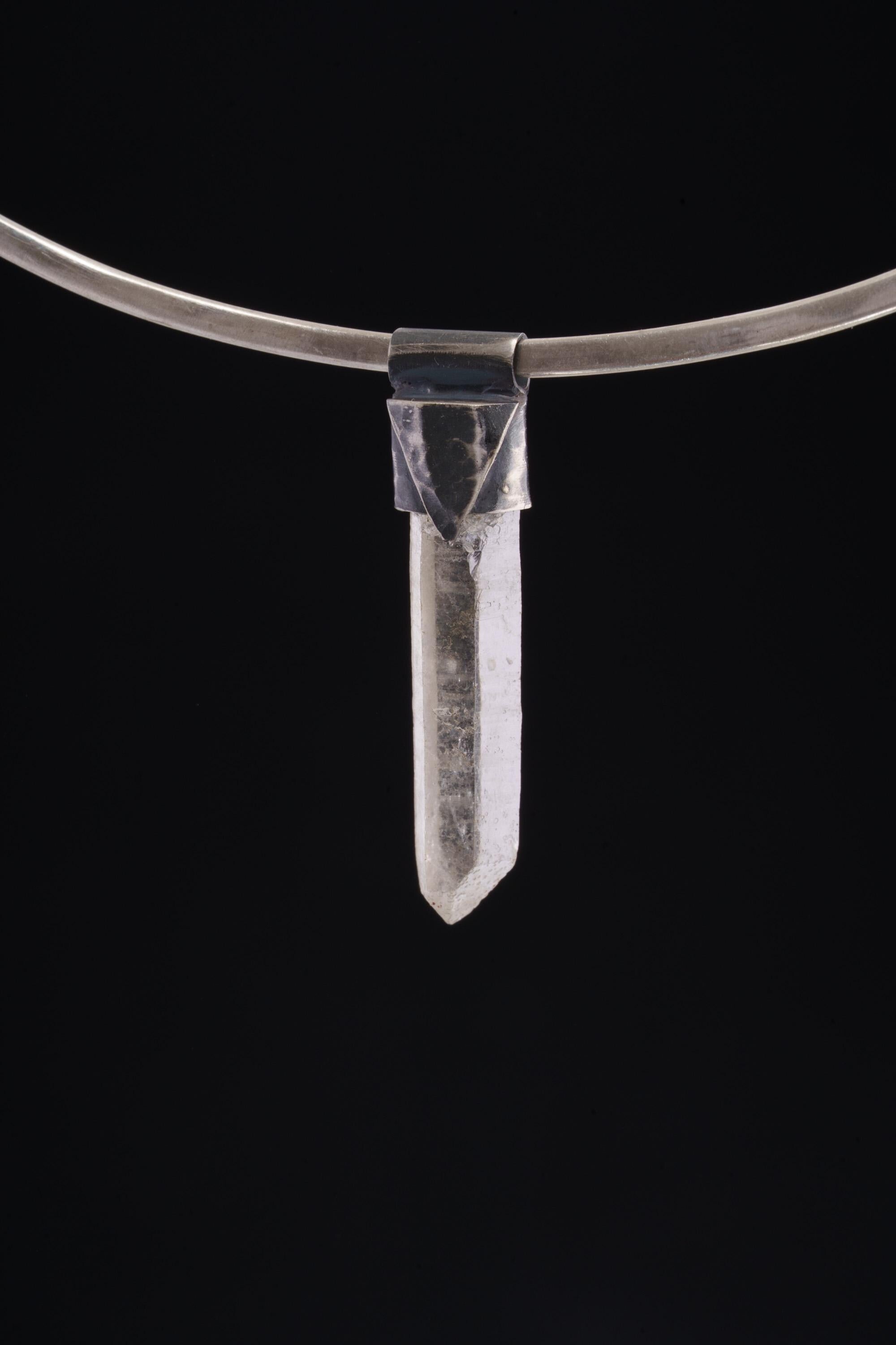Clear Lemurian Quartz Point Pendant, Oxidized Hammered Sterling Silver, Stackable Crystal Necklace, Crown Chakra, Unique Gift, NO/12