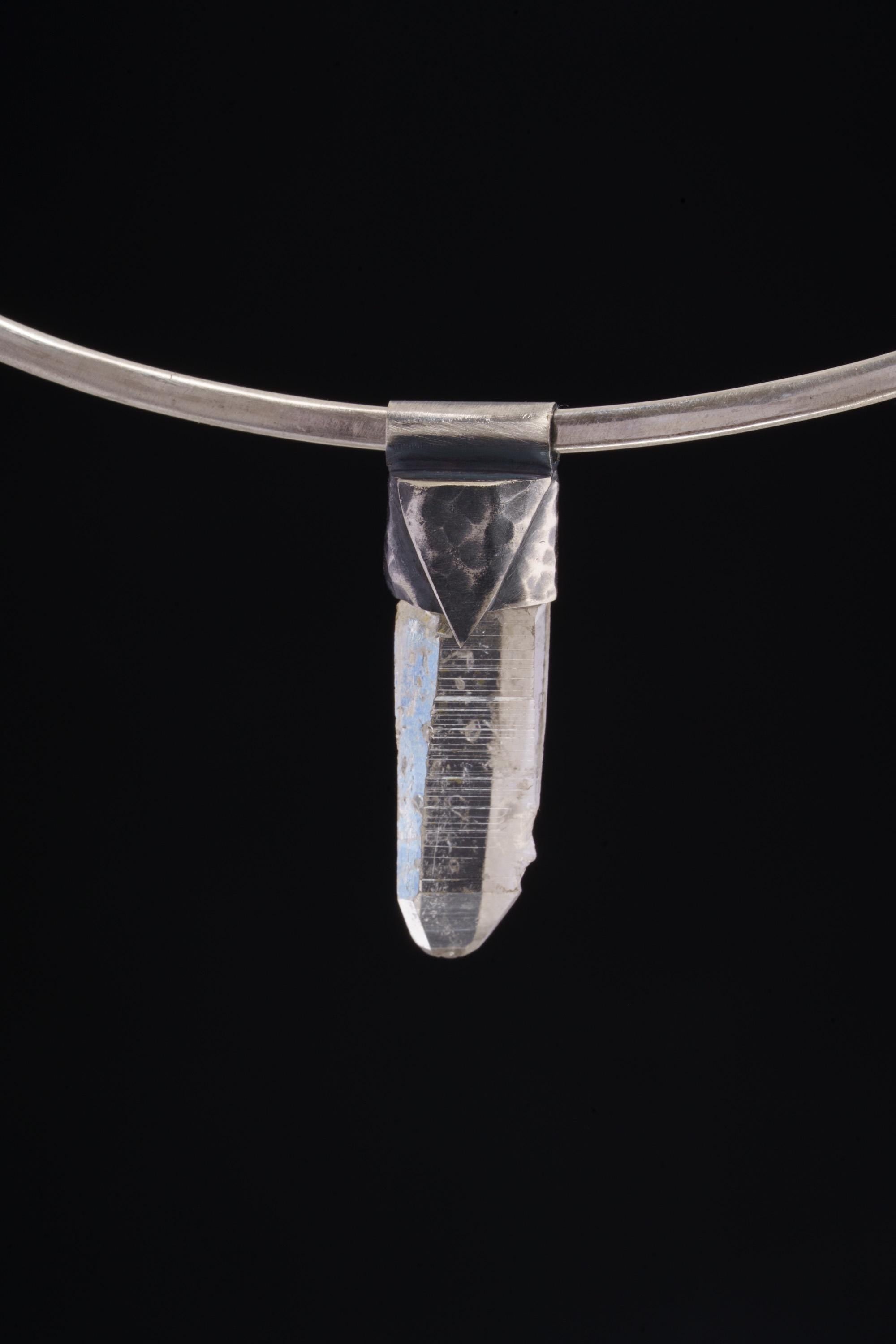 Clear Lemurian Quartz Point Pendant, Oxidized Hammered Sterling Silver, Stackable Crystal Necklace, Crown Chakra, Unique Gift, NO/11