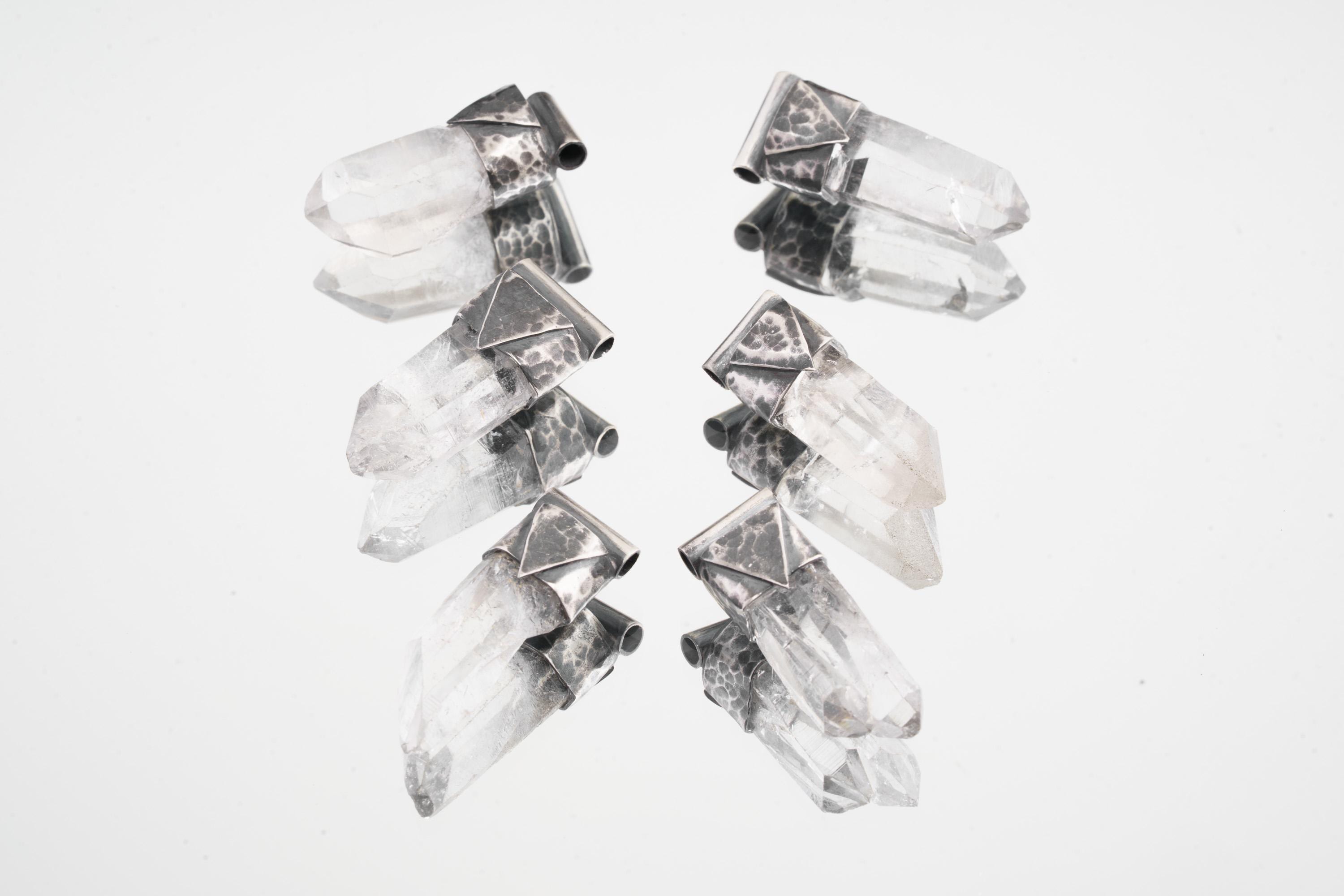 Water Clear Nepalese Inclusion Quartz Pendant 925 Silver Oxidized Hammered Crown Chakra Crystal Gift