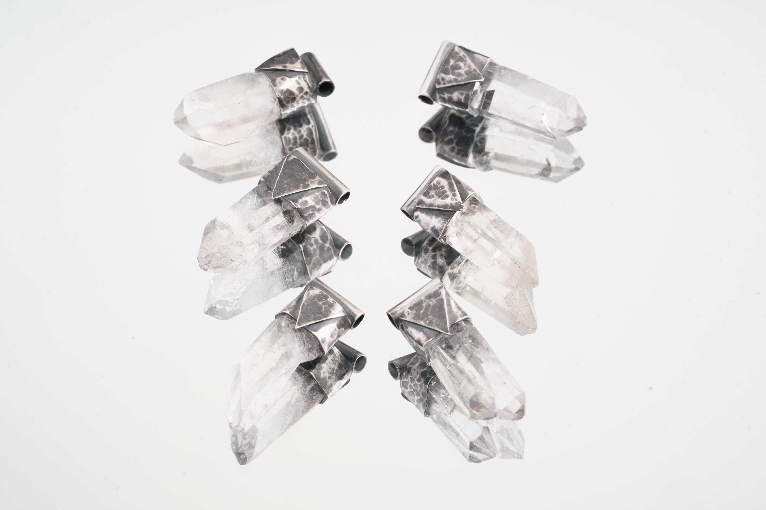 Nepal Inclusion Quartz Stack Pendant 925 Sterling Silver Hammered Texture Meditation Talisman Jewelry