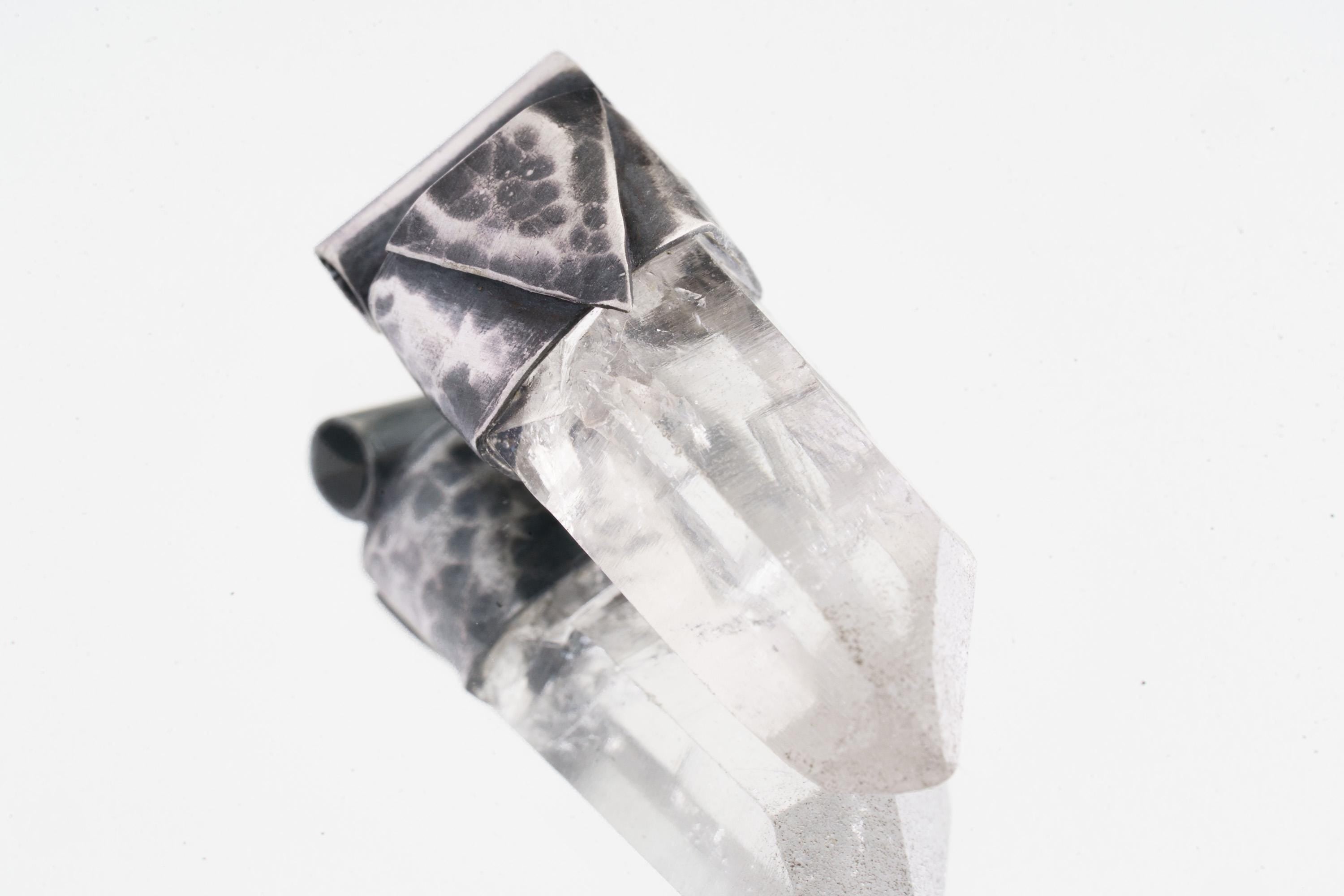 Clear Lemurian Quartz Point Pendant, Oxidized Hammered Sterling Silver, Stackable Crystal Necklace, Crown Chakra, Unique Gift, NO/10